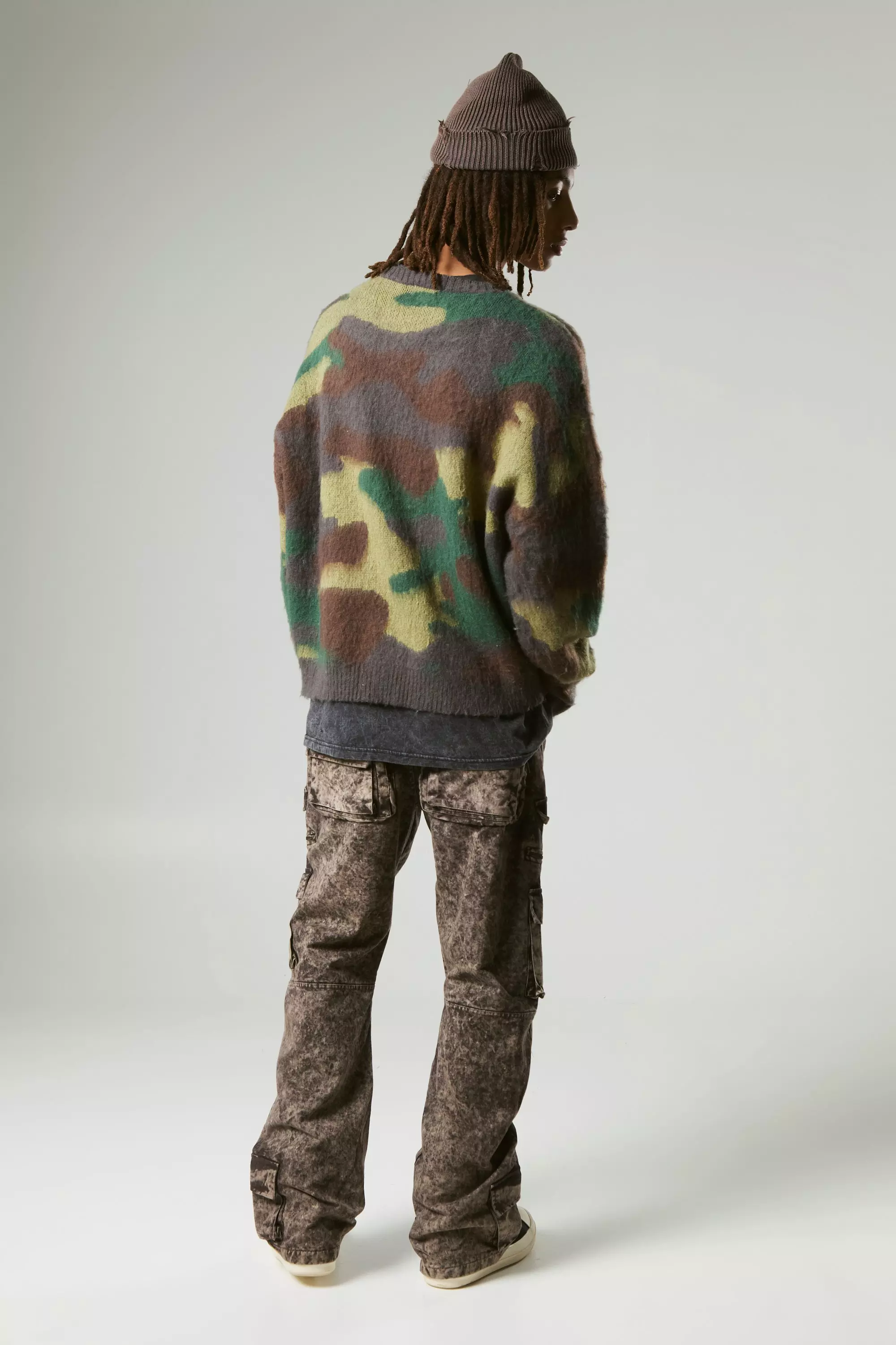 Oversized Boxy Eyelash Knit Camo Sweater | boohooMAN USA