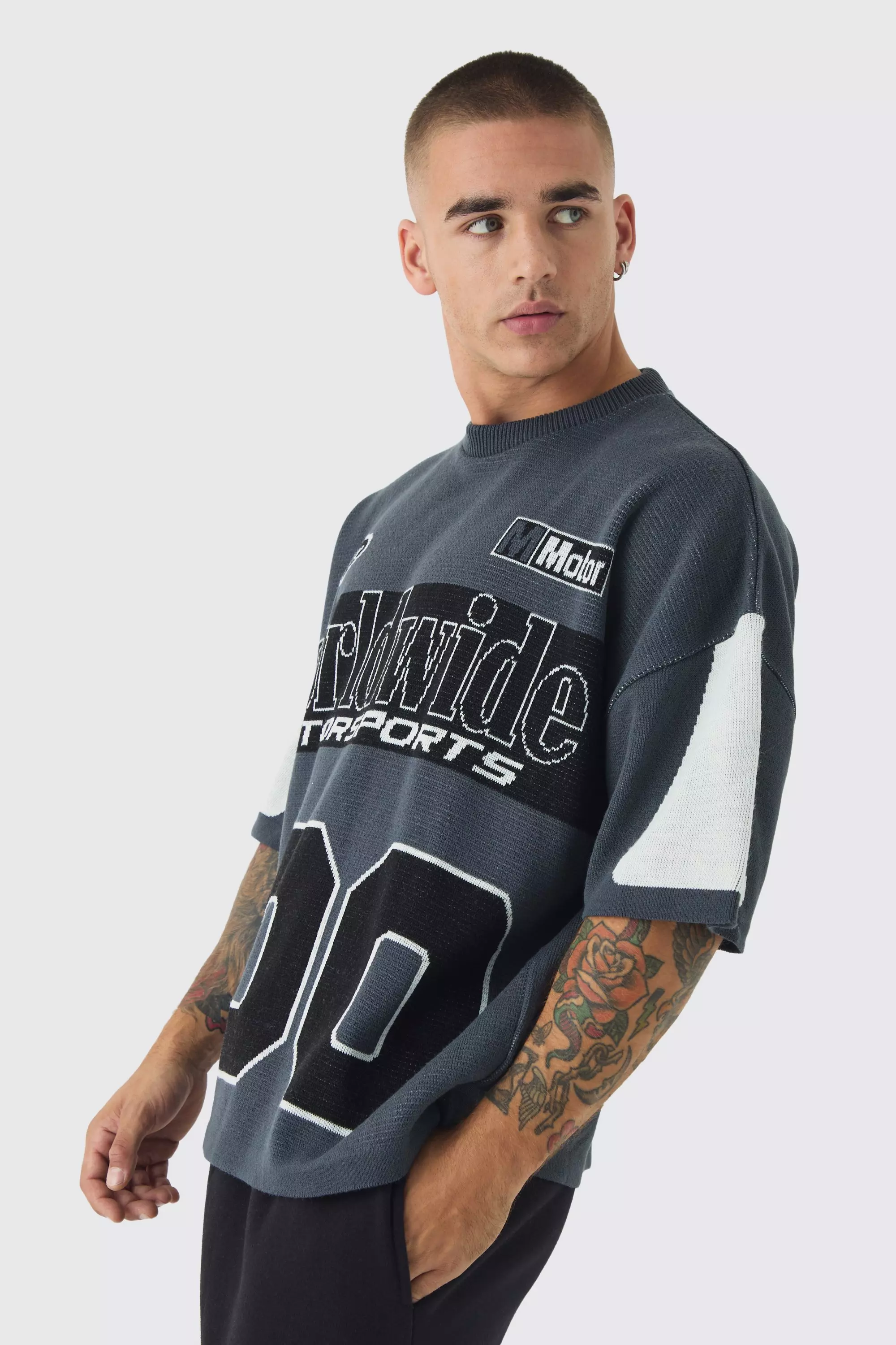 Black Oversized Moto 100 Knitted T-Shirt alternative image