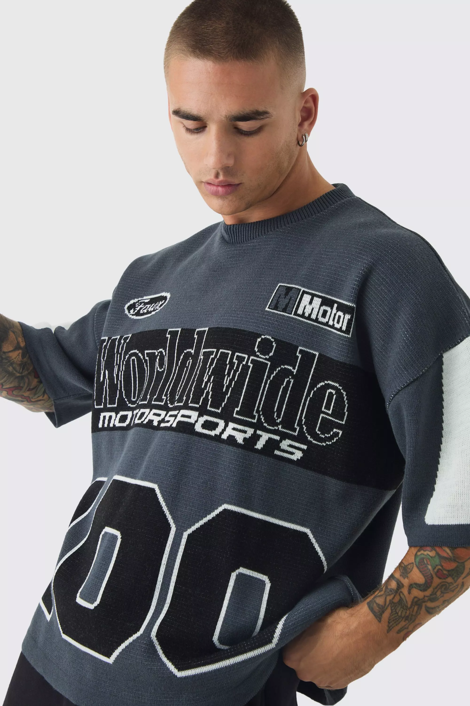 Black Oversized Moto 100 Knitted T-Shirt alternative image