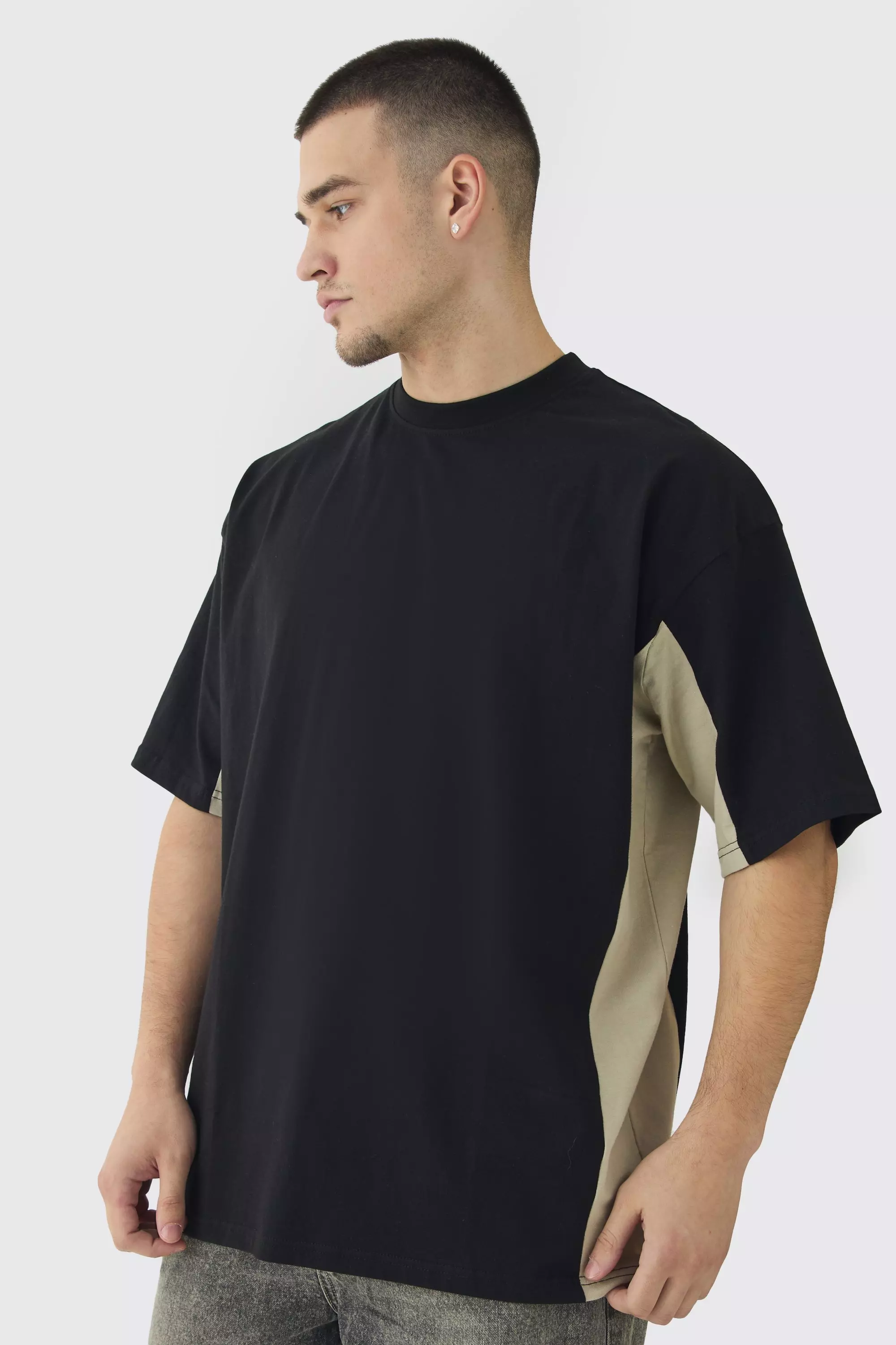 Black Tall Oversized Panel T-shirt in Black