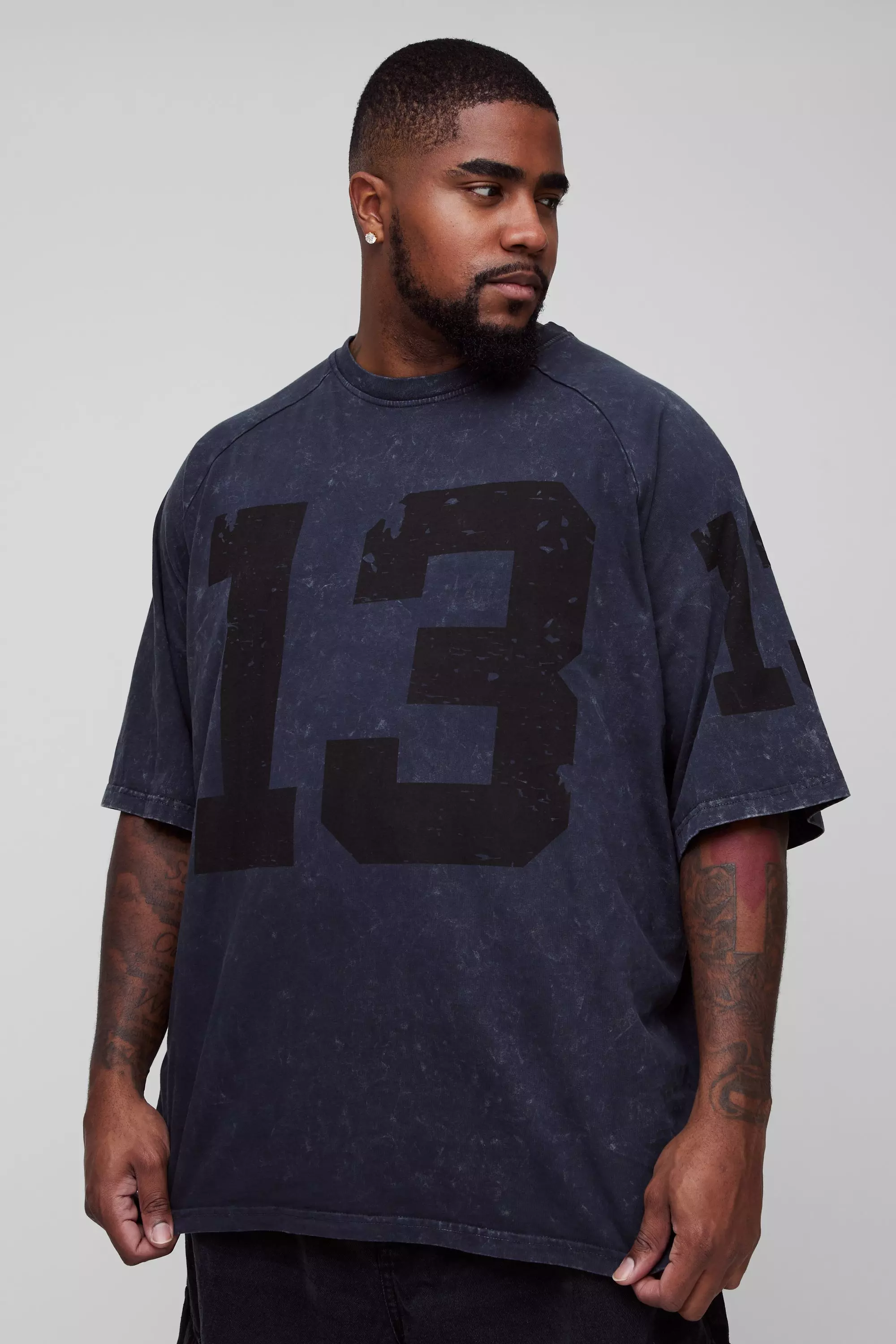 Plus Washed 13 Varsity Oversized T-shirt in Charcoal Charcoal