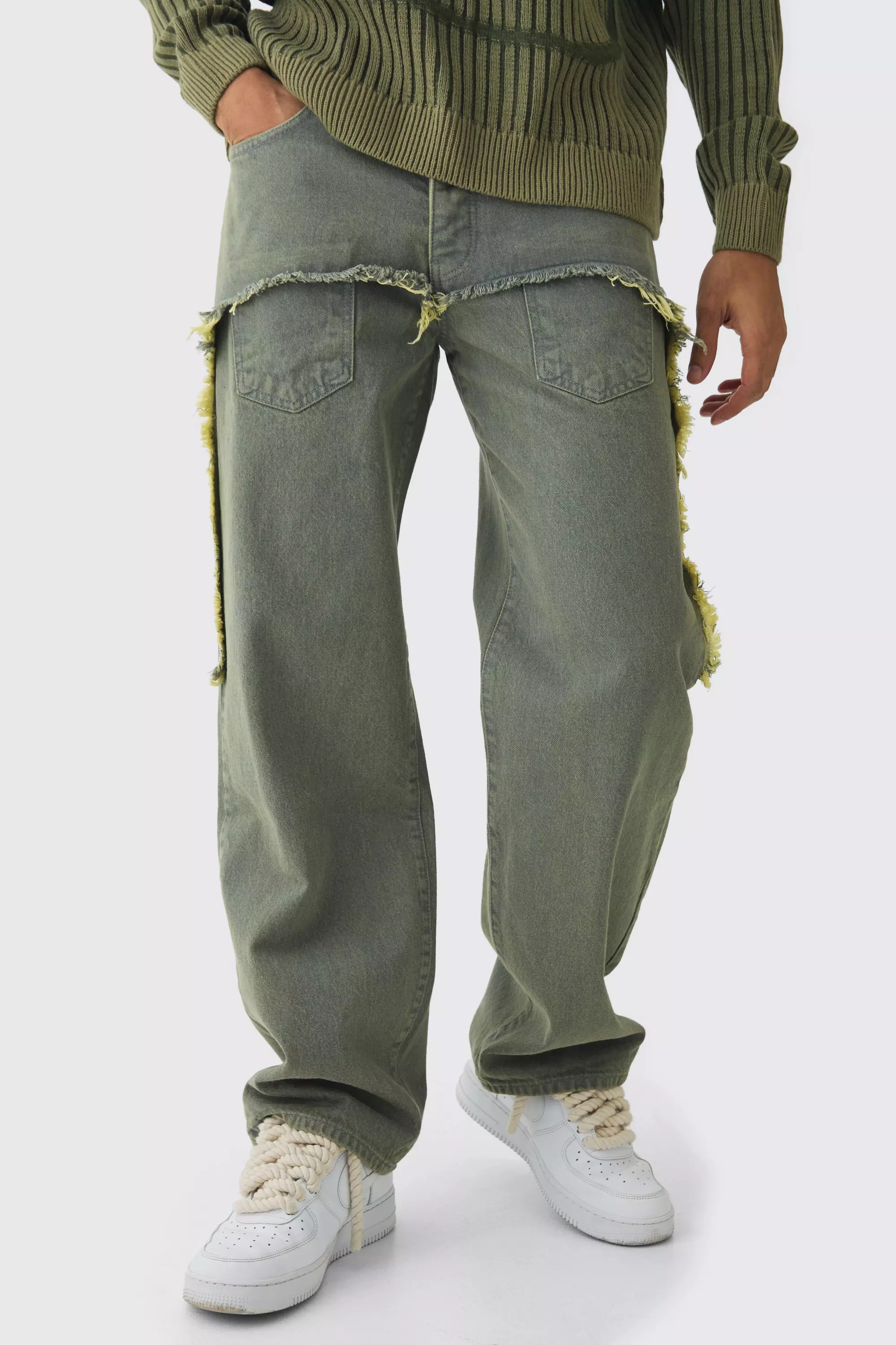 Green Relaxed Rigid Faux Layer Denim Jeans