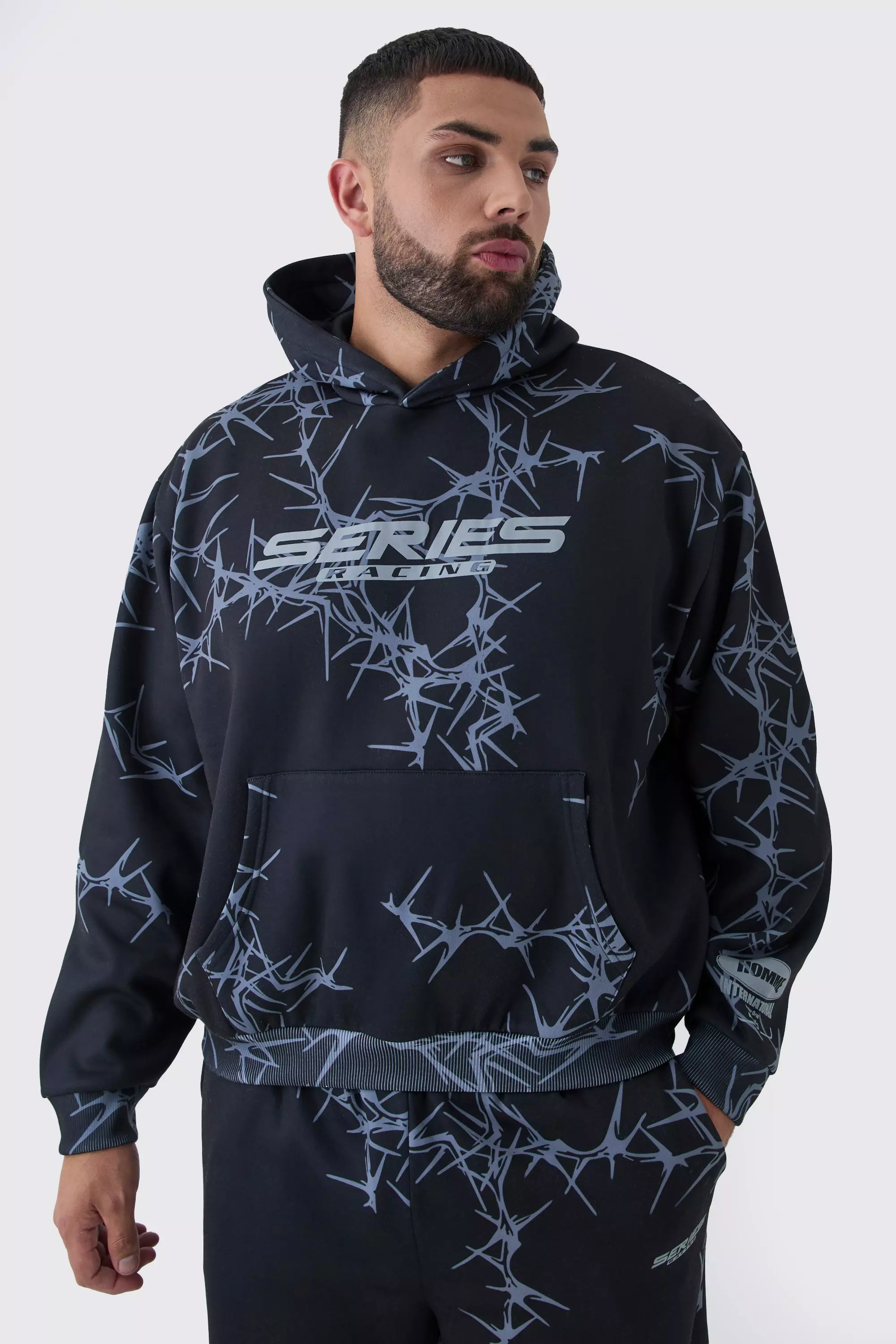 Plus Oversized Boxy All Over Print Hoodie