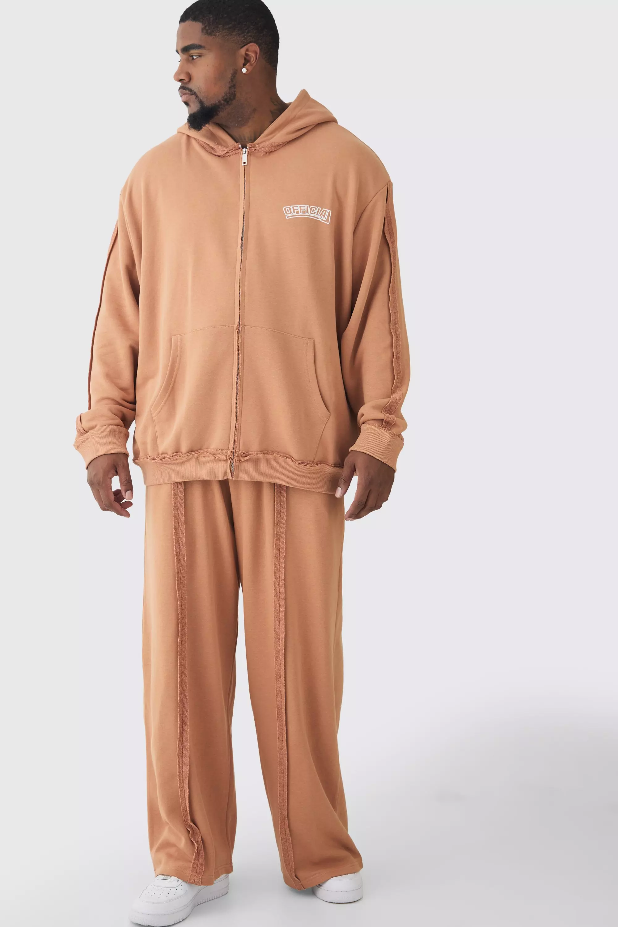 Plus Oversized Zip Applique Raw Seam Wide Fit Jogger Tracksuit boohooMAN