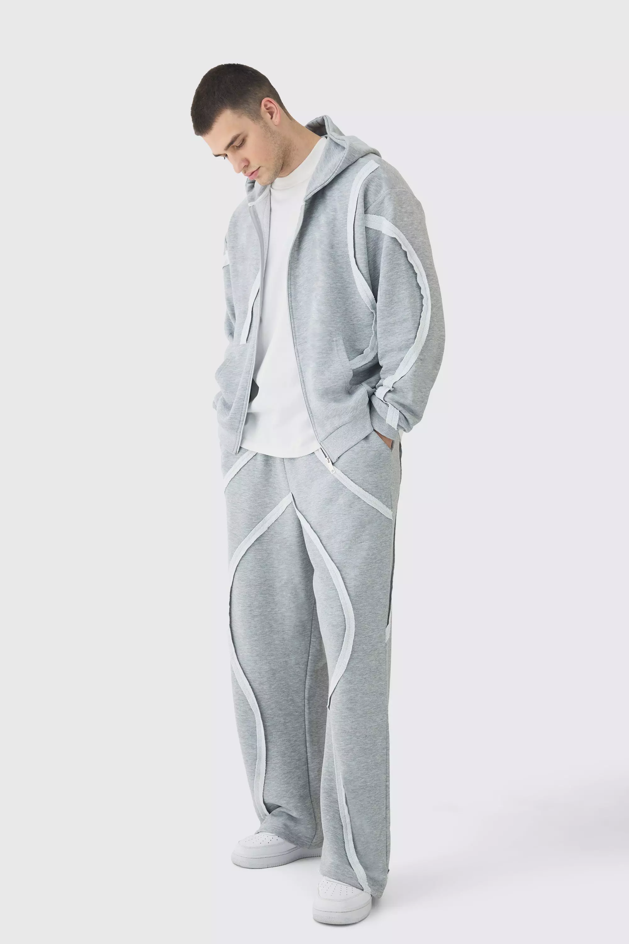 Tall Oversized Boxy Zip Panel Wide Sweatpants Tracksuit boohooMAN USA