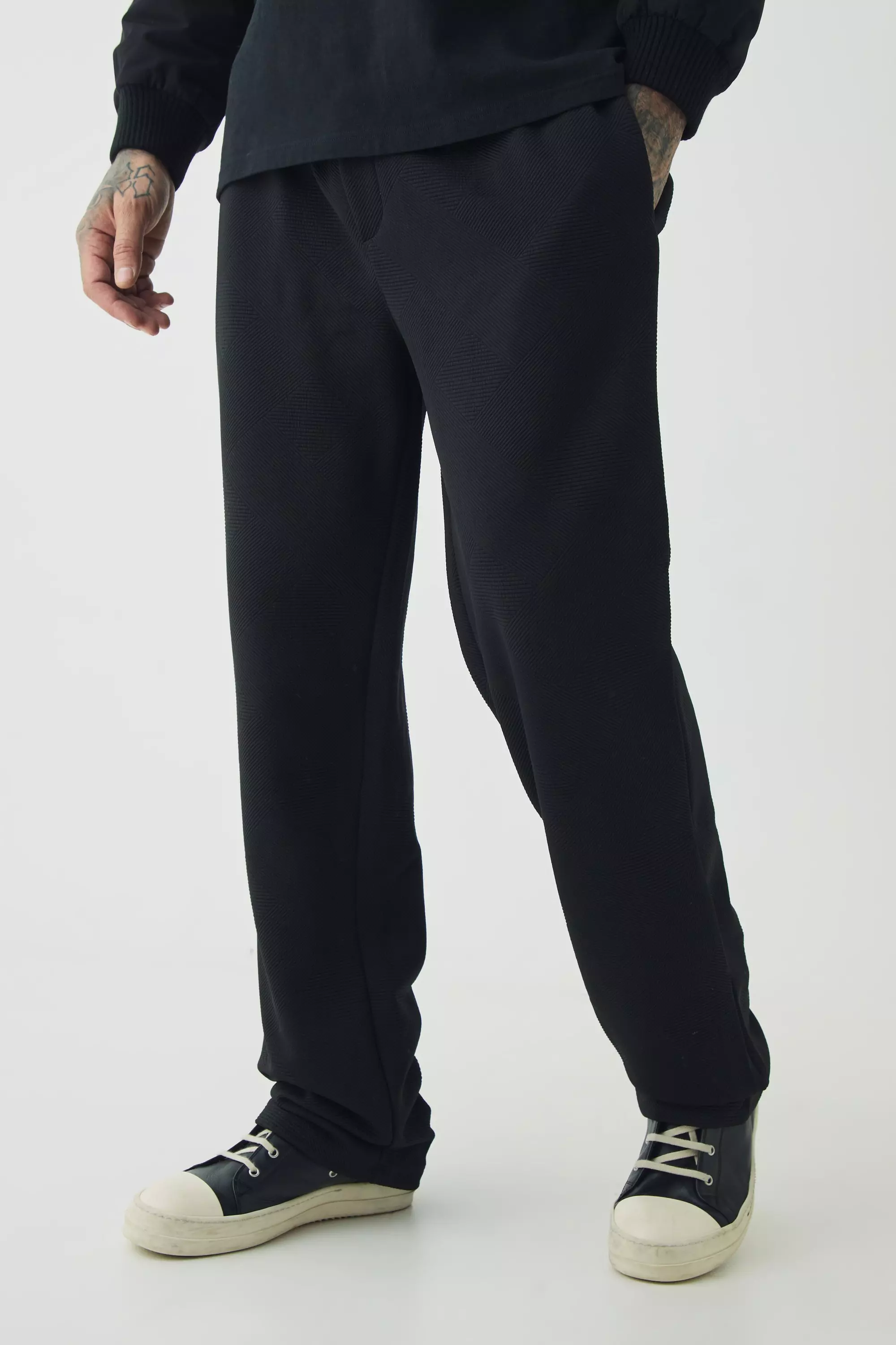 Tall Geo Textured Straight Fit Trouser in Black Black