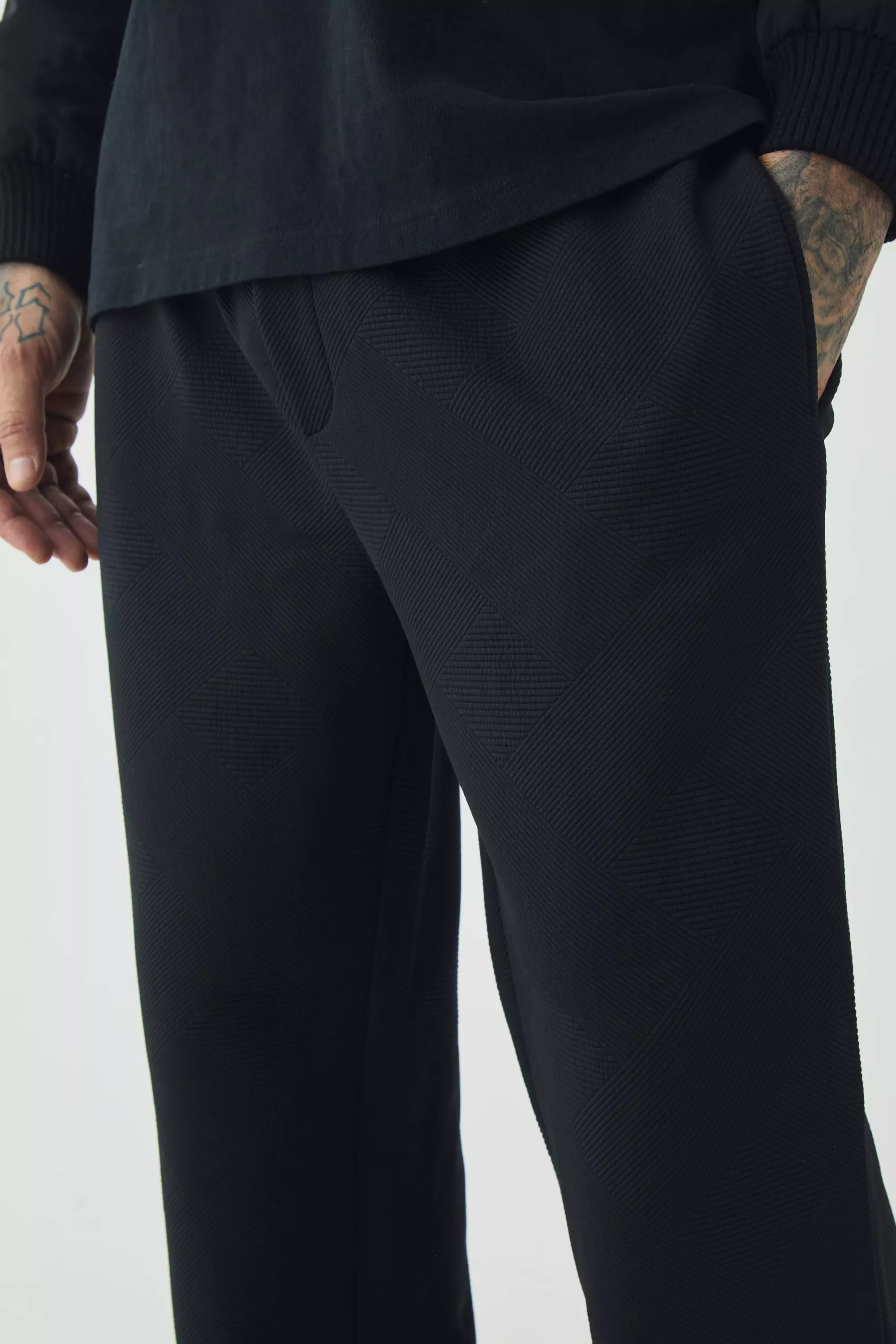 Tall Geo Textured Straight Fit Trouser in Black alternative image