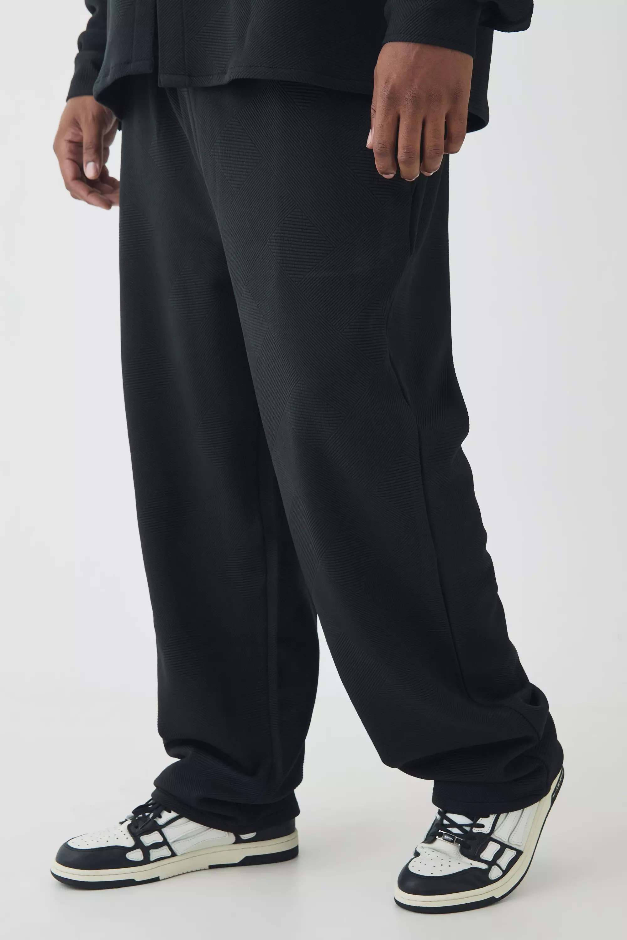 Plus Geo Textured Straight Fit Trouser in Black Black