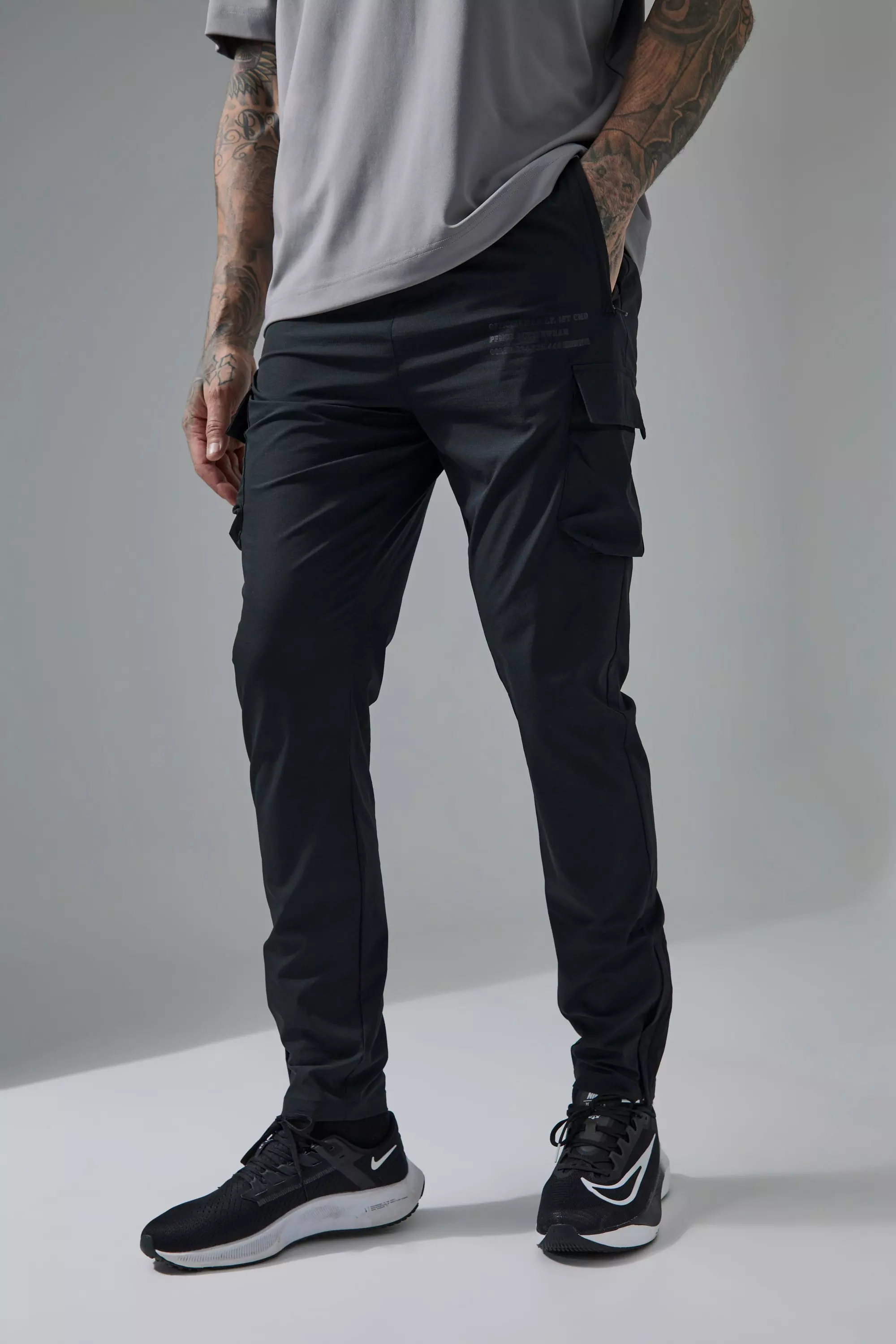 Tall Man Active Gym Technical Tapered Cargo Jogger Black