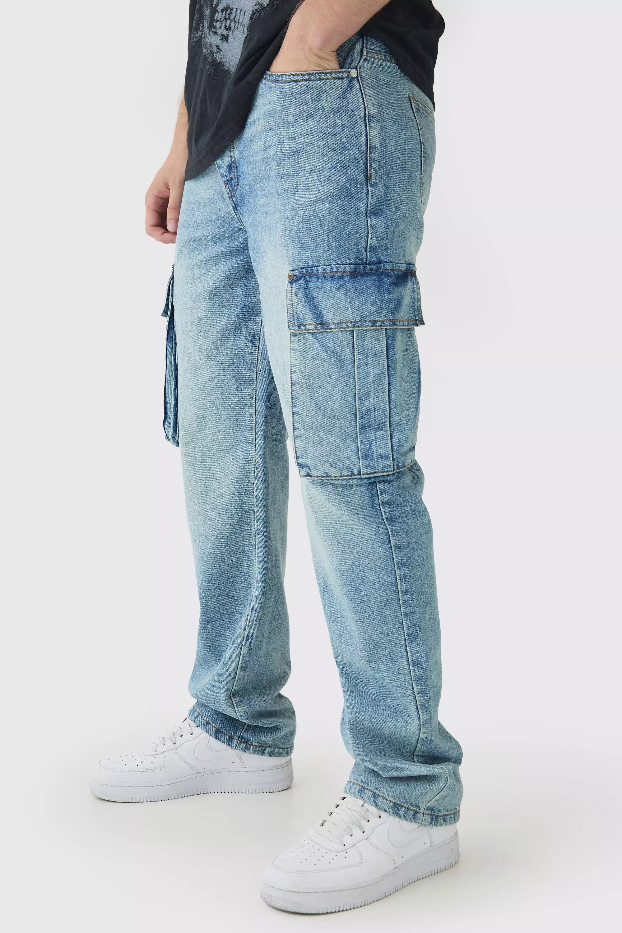 Tall Straight Rigid Cargo Jeans Antique blue