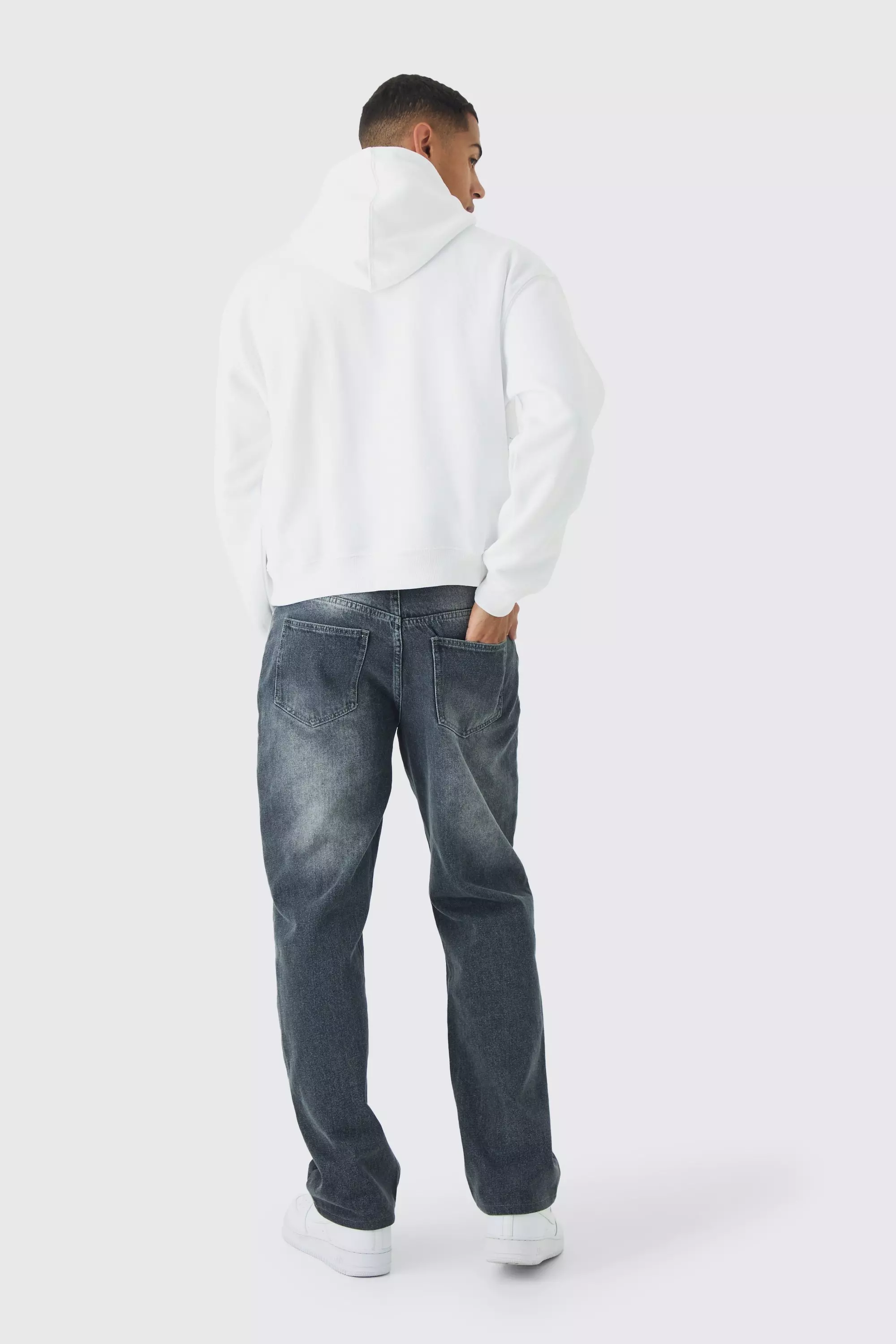 Kastiger Oversize Hoodie mit Adler-Print, White alternatives Bild