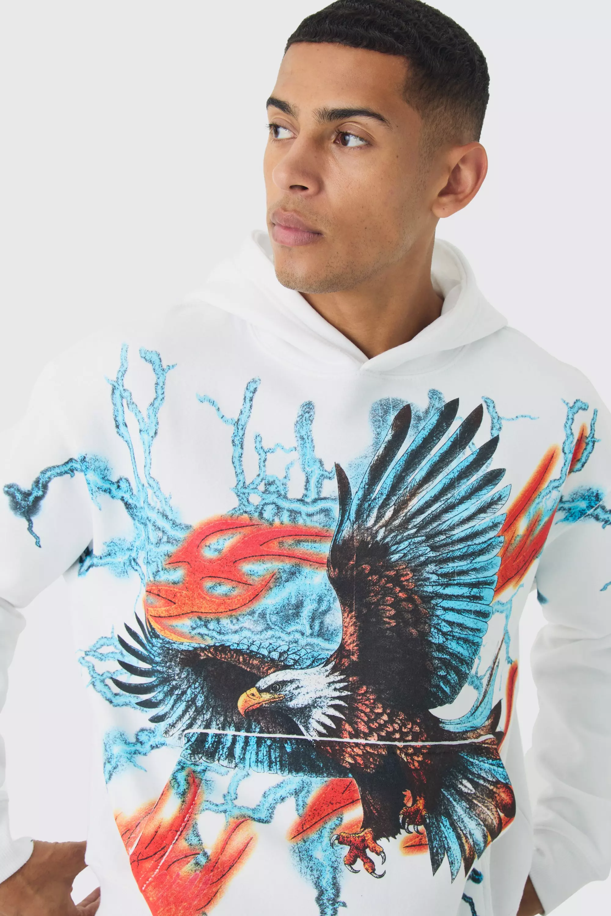 Kastiger Oversize Hoodie mit Adler-Print, White alternatives Bild