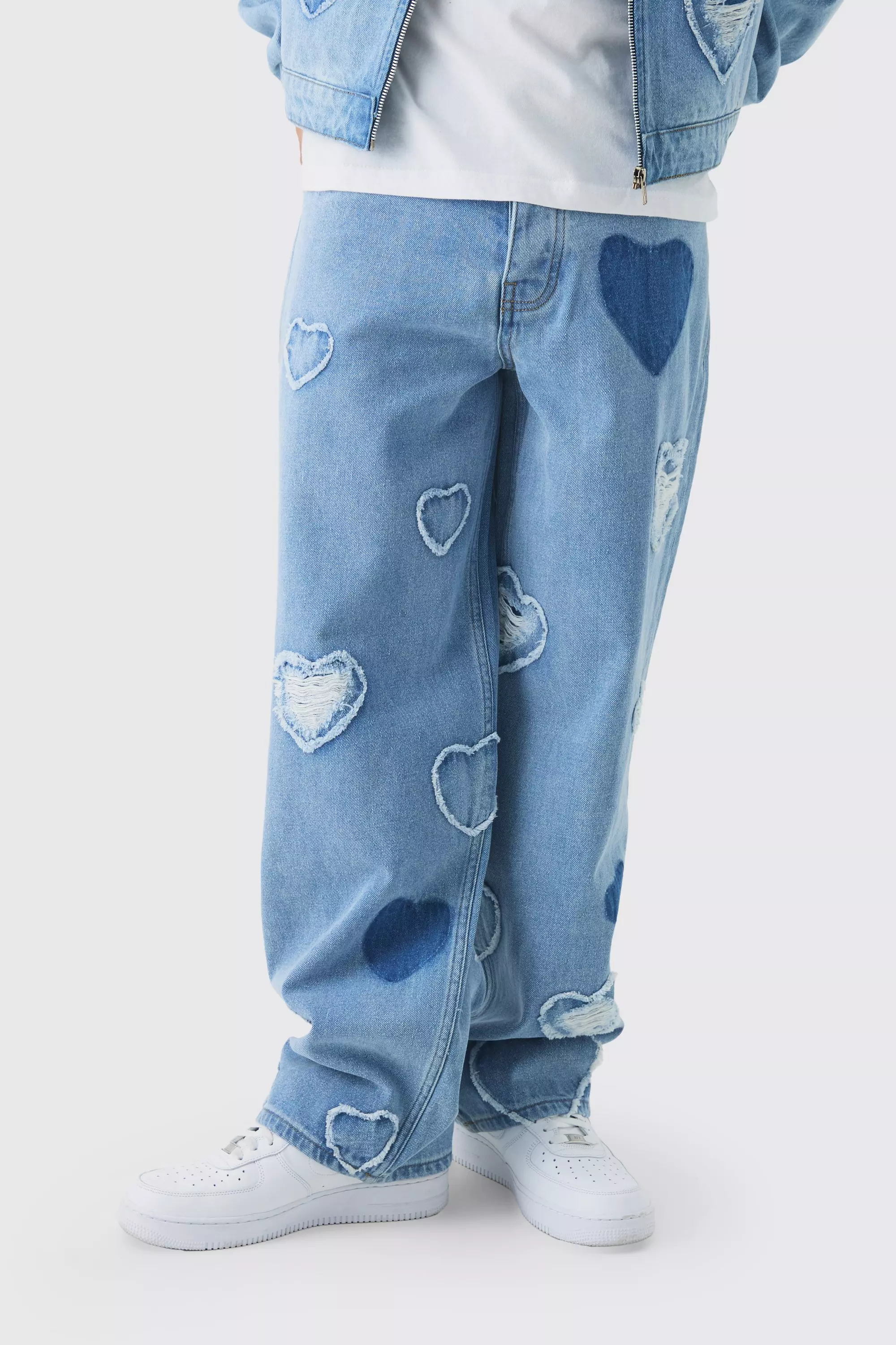 Jean large en denim à écusson cœur, Light blue autre image