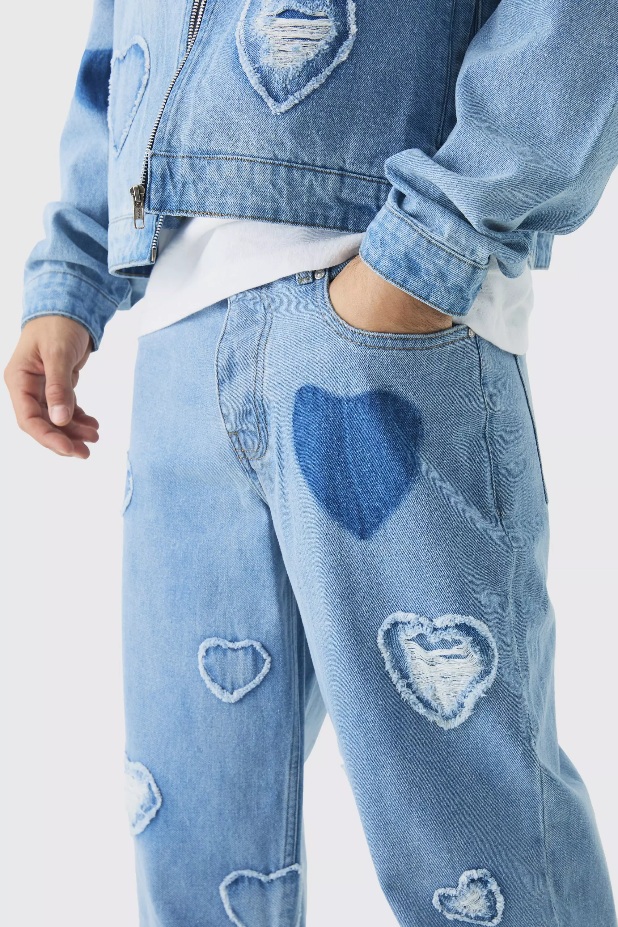 Jean large en denim à écusson cœur, Light blue autre image