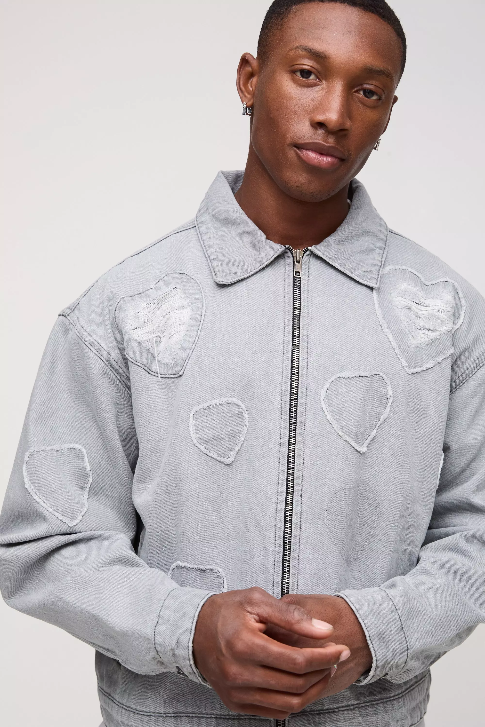 Bomber oversize en jean à écusson cœur, Light grey autre image