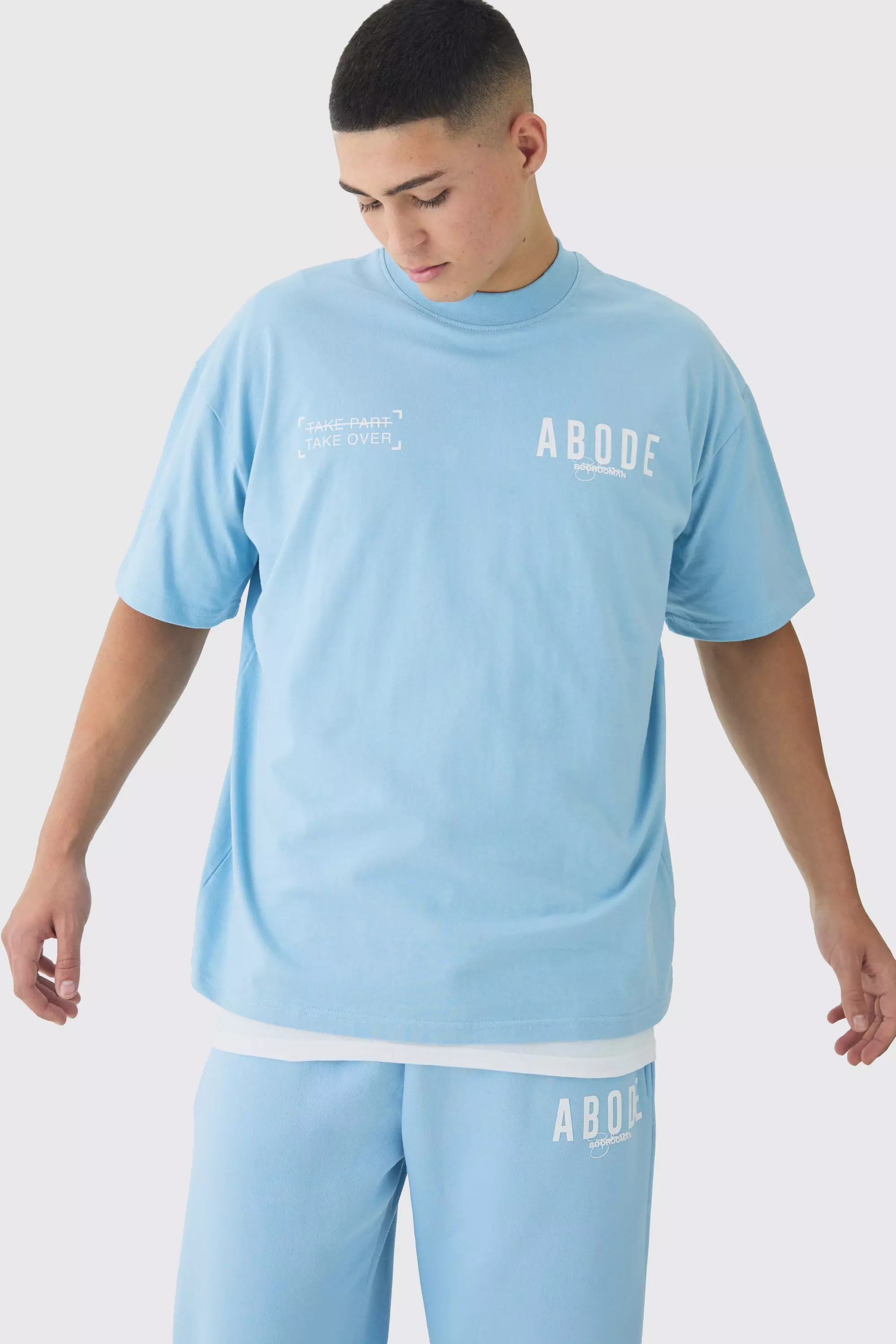 Blue Oversized Extended Neck Heavyweight Abode T-shirt