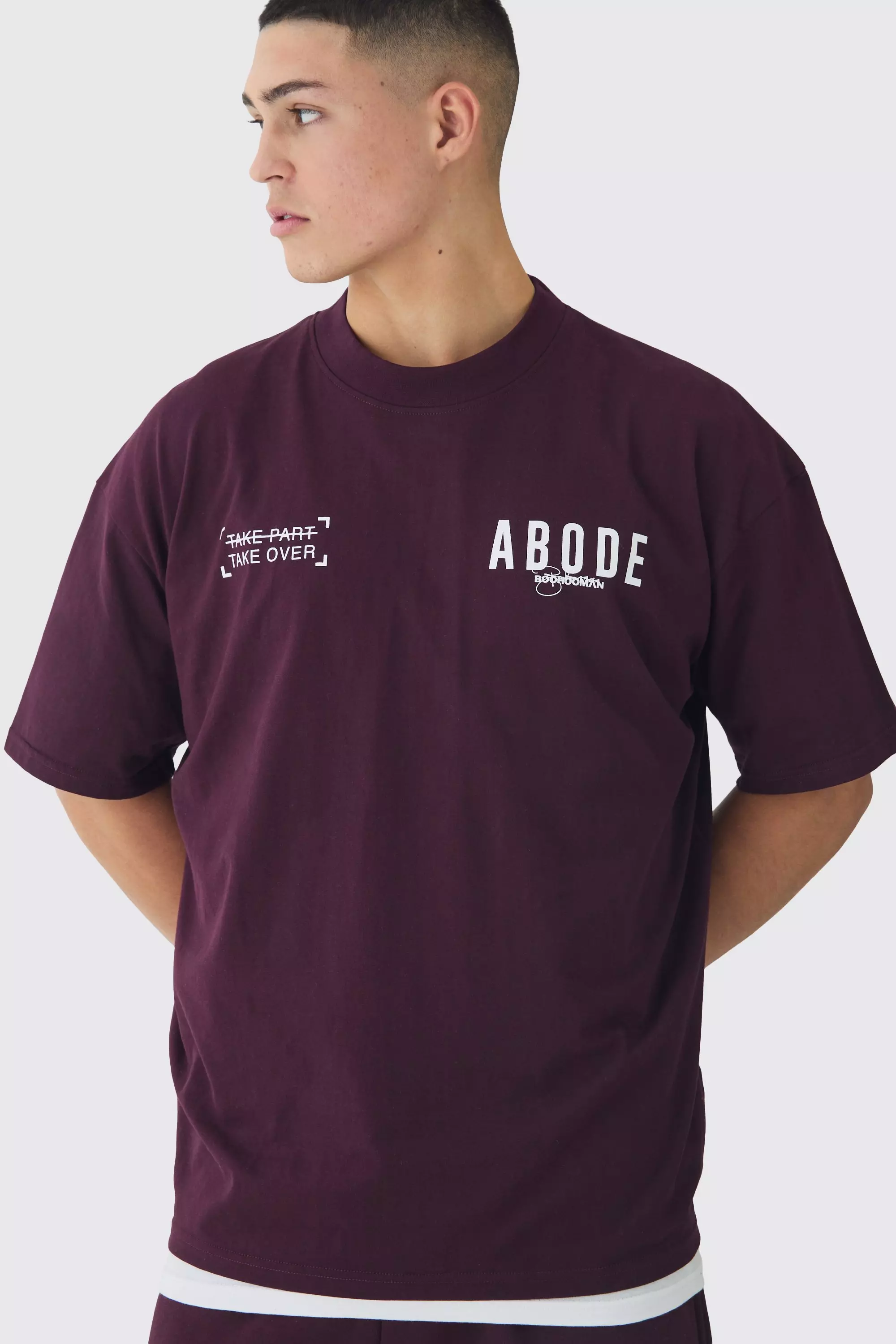 Oversized Extended Neck Heavyweight Abode T-shirt Burgundy