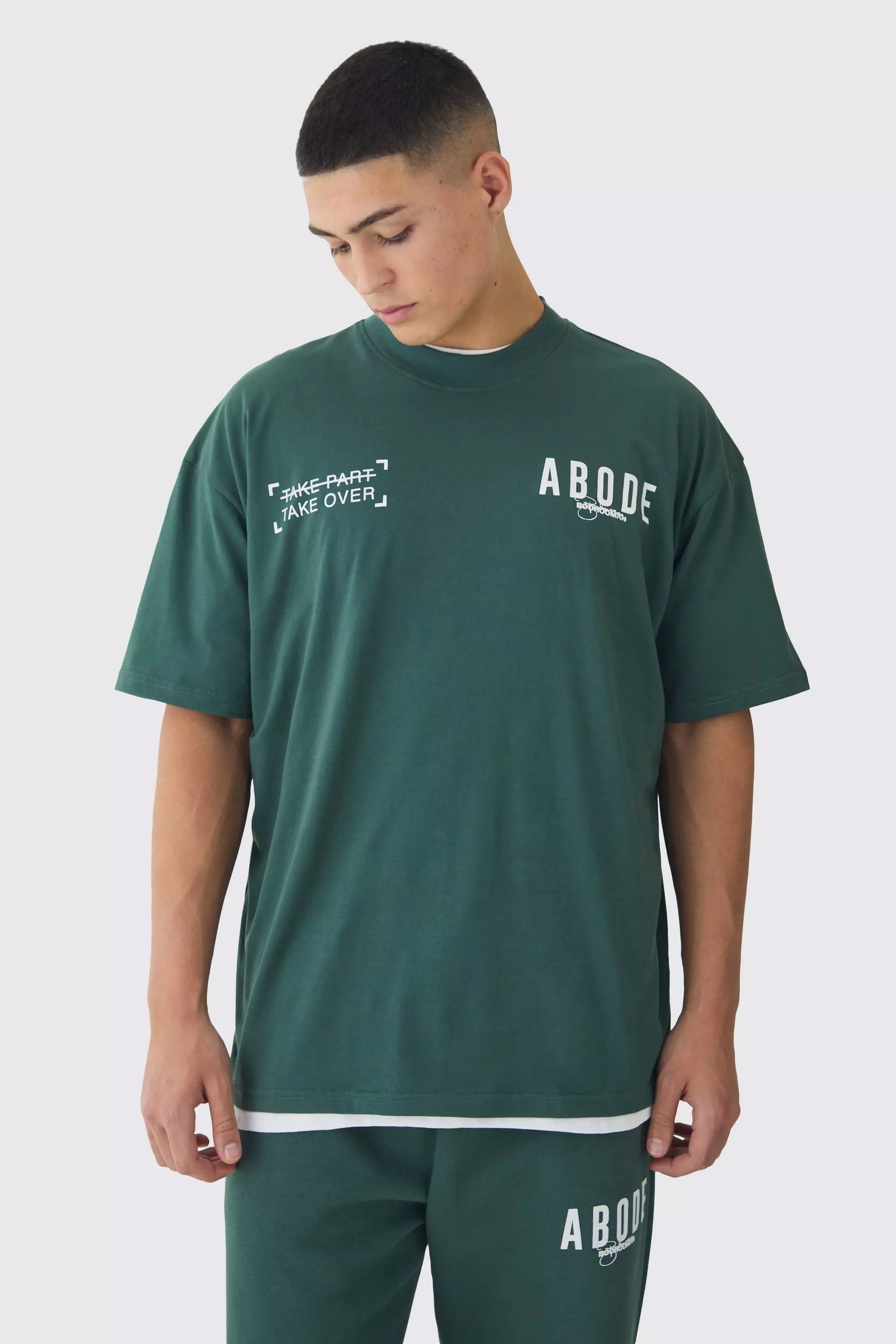 Oversized Extended Neck Heavyweight Abode T-shirt Forest