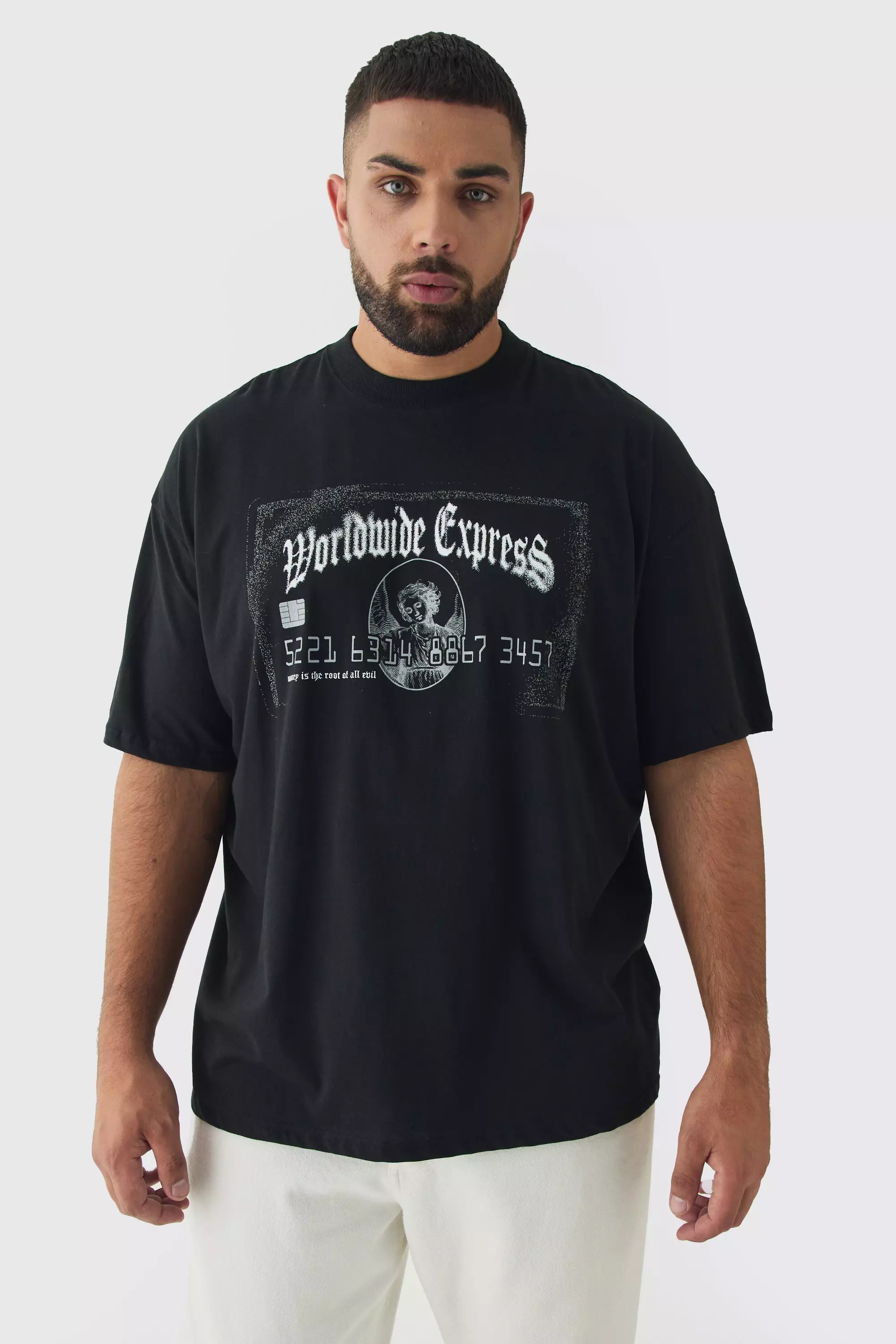 Plus Oversized Worldwide Express Print T-Shirt Black