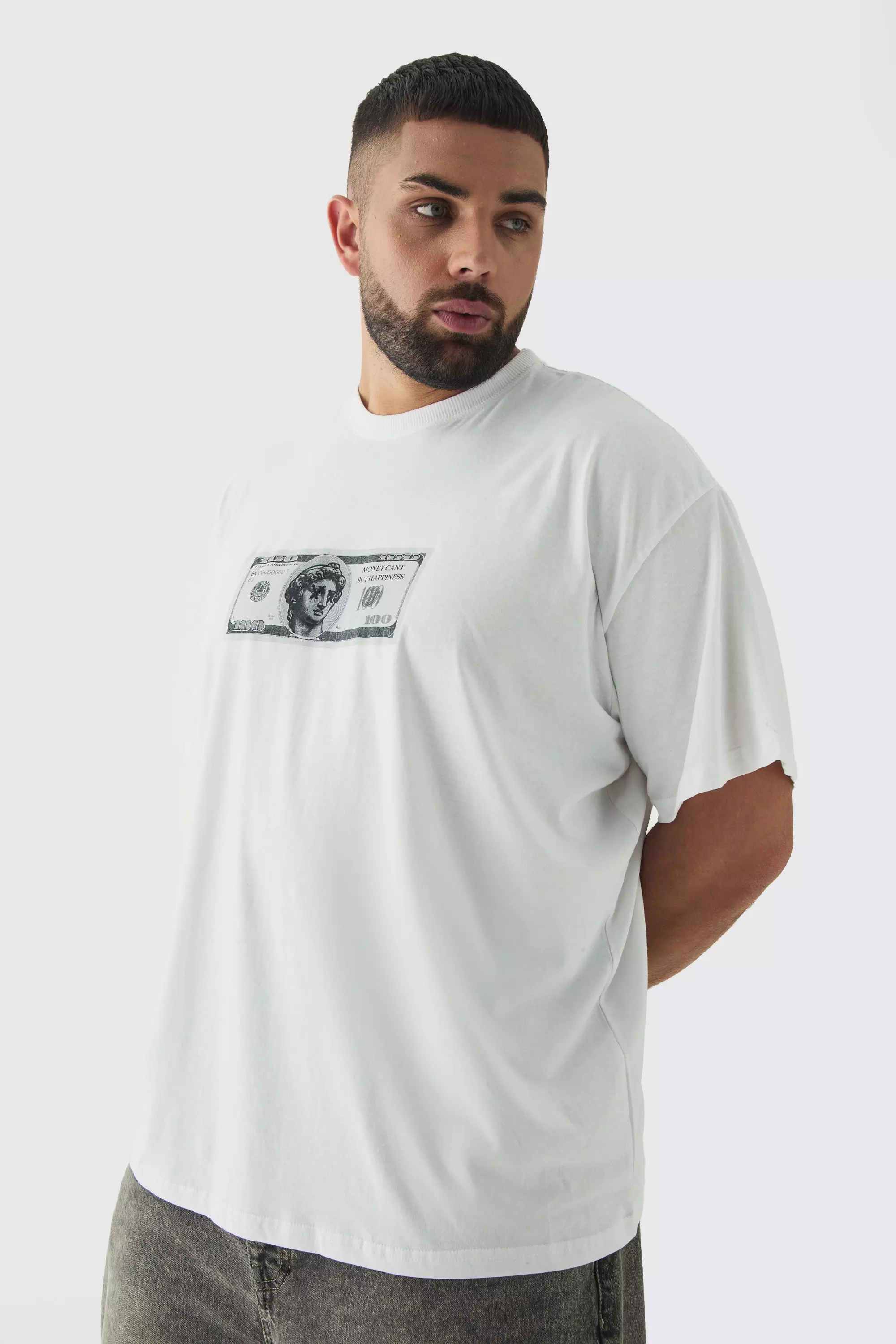 White Plus Oversized Renaissance Money Print T-Shirt