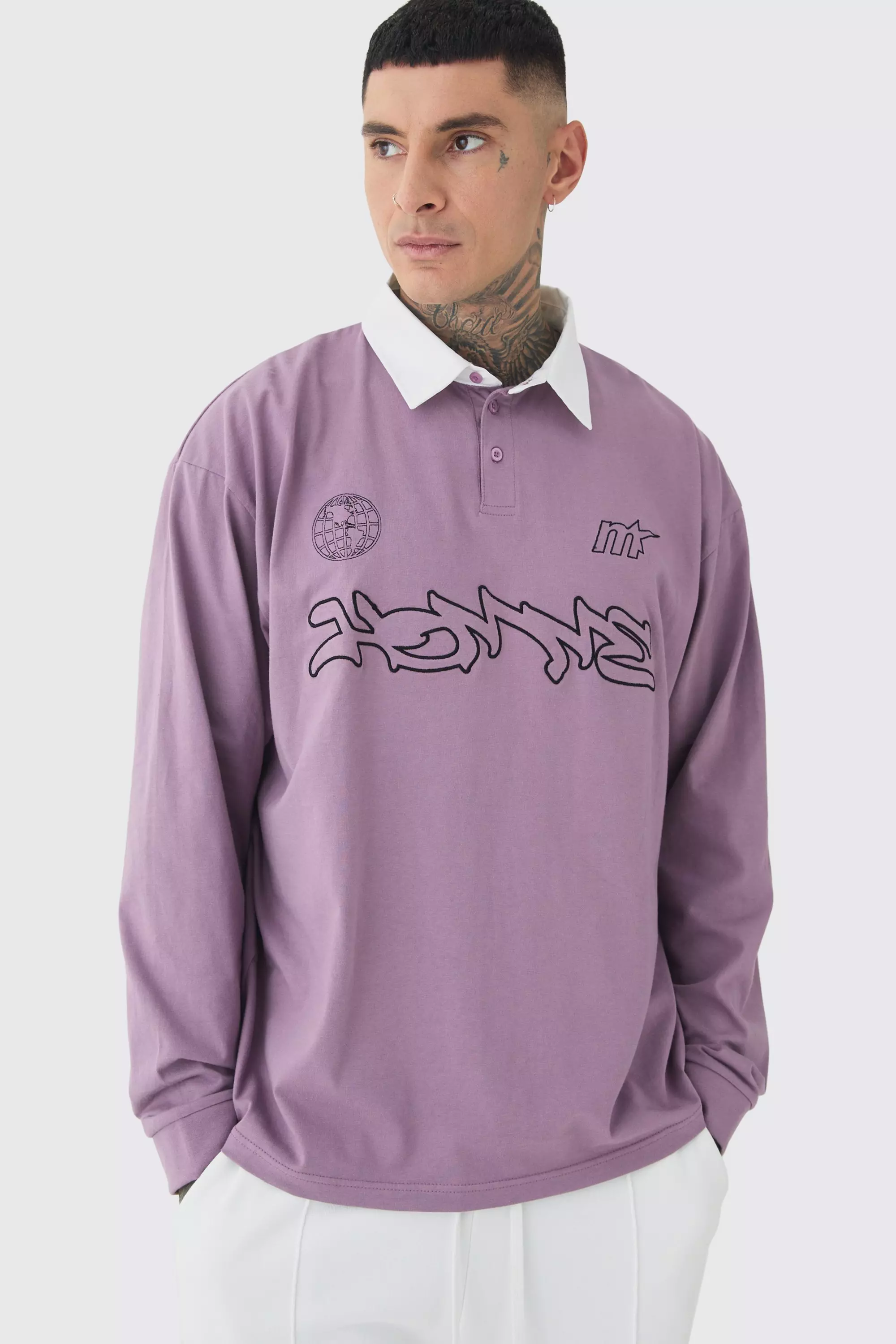 Tall Oversized Applique Rugby Polo Mauve