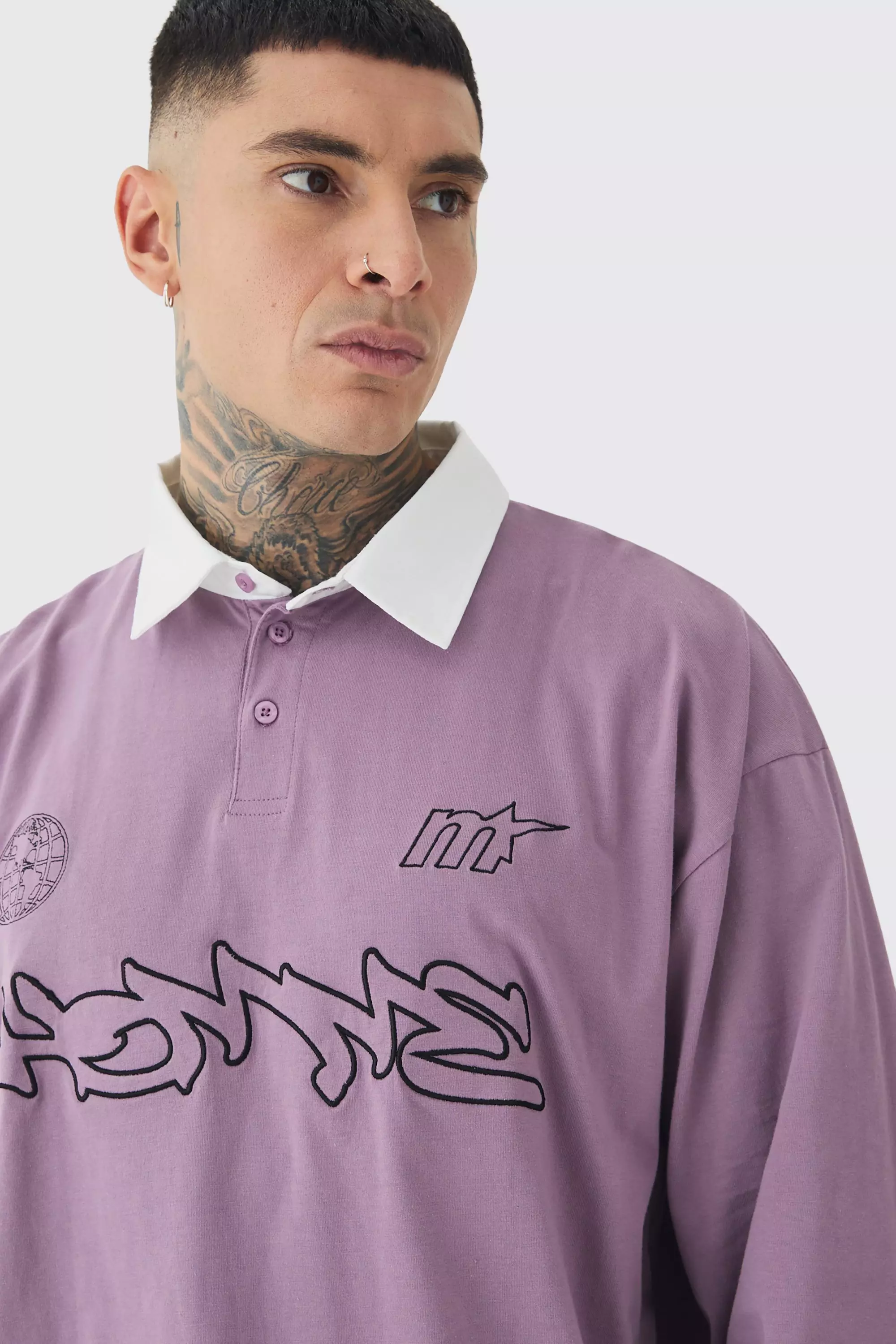 Mauve Tall Oversized Applique Rugby Polo alternative image