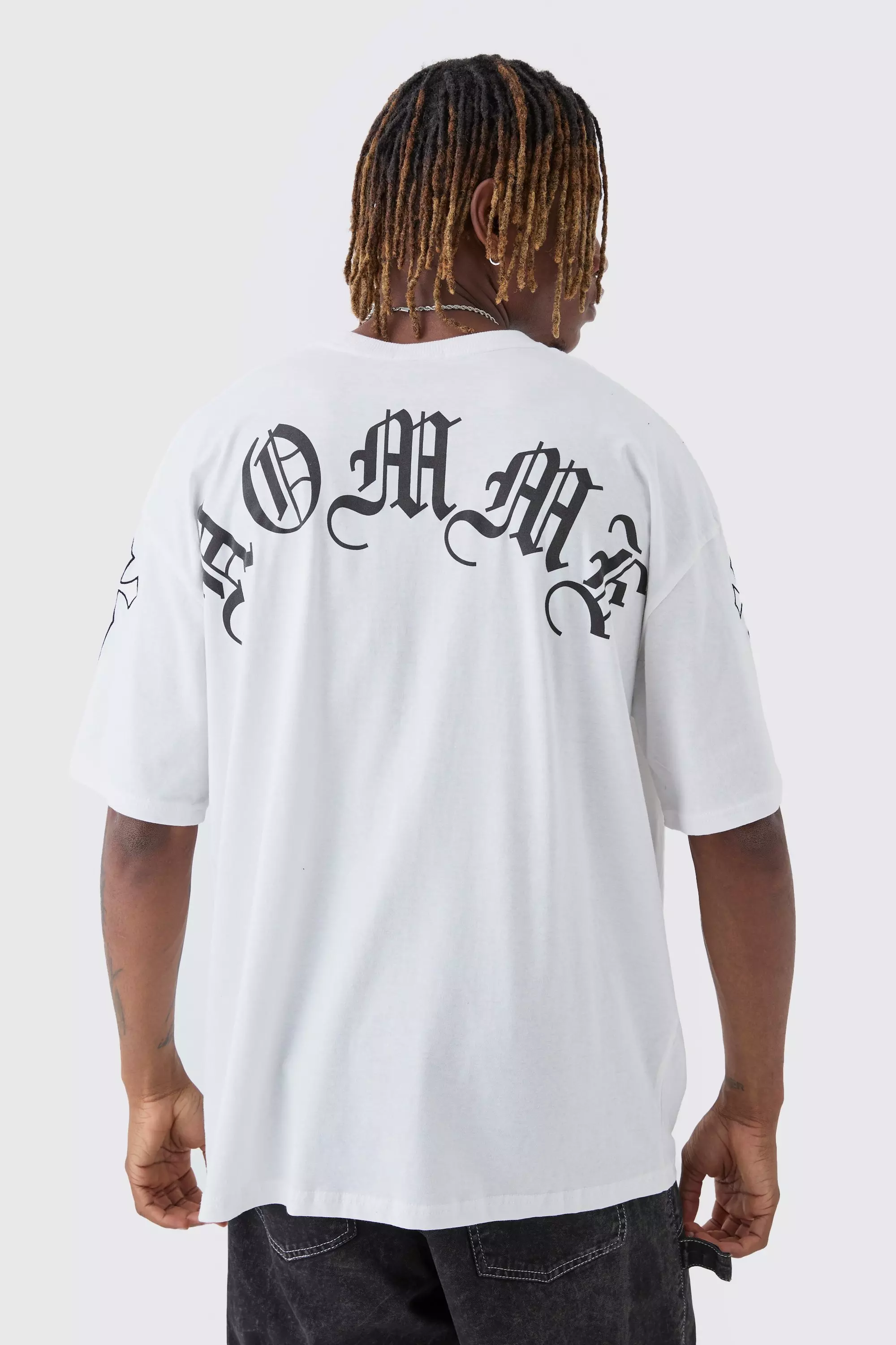 Tall Oversized Homme Print Cross Embroidered T Shirt boohooMAN UK