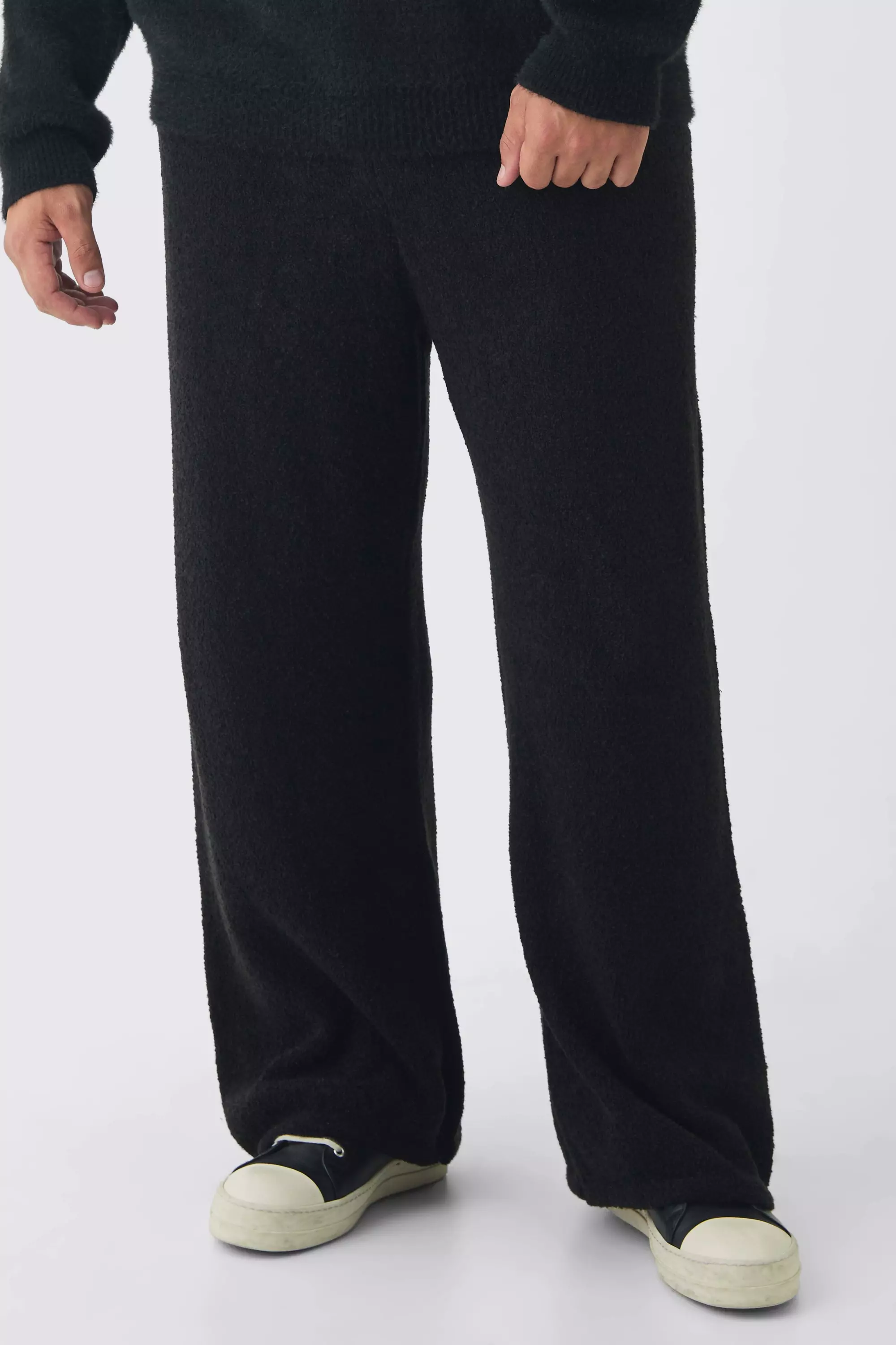 Plus Fluffy Knit Relaxed Fit Sweatpants Black