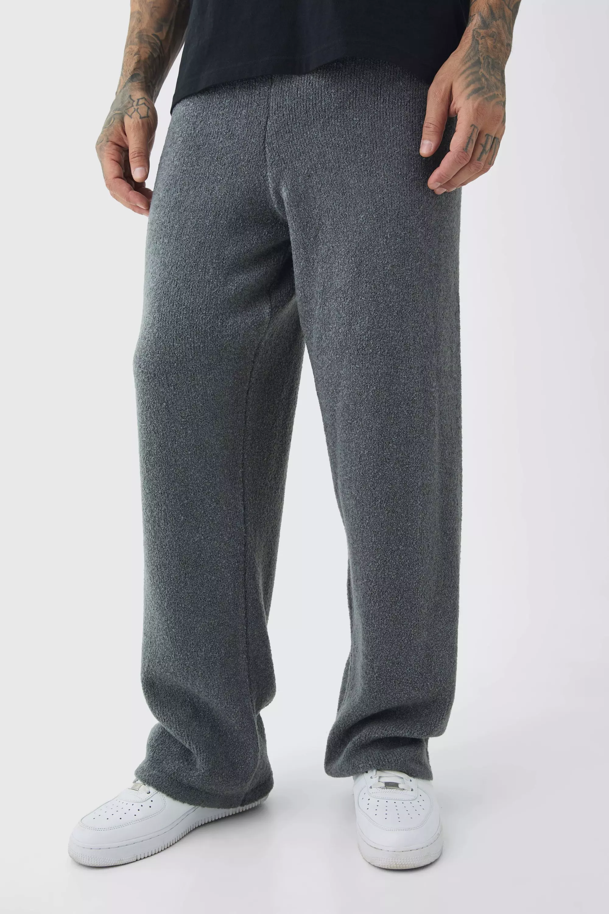 Tall Fluffy Knit Relaxed Fit Sweatpants Charcoal