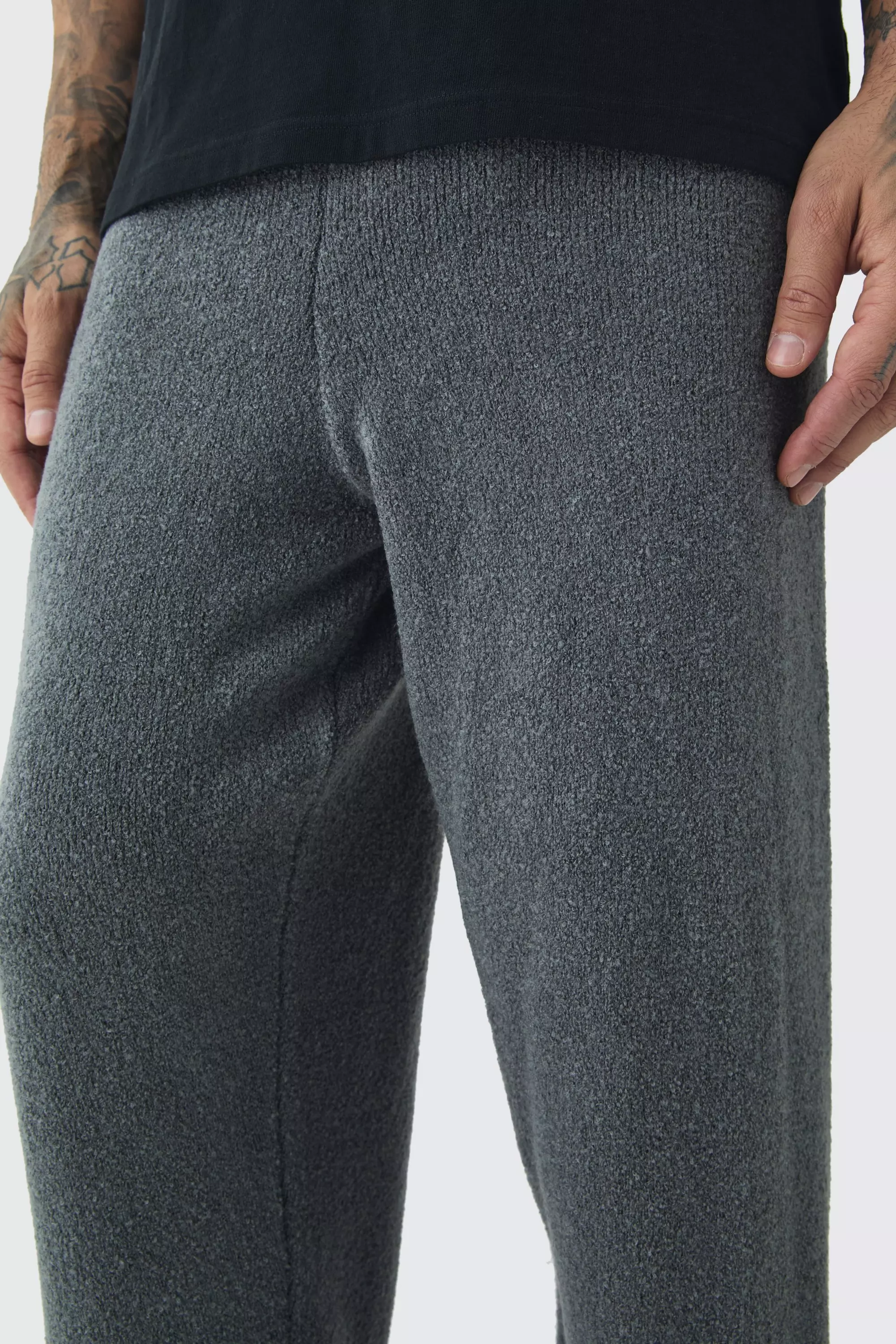 Charcoal Tall Fluffy Knit Relaxed Fit Joggers alternative image