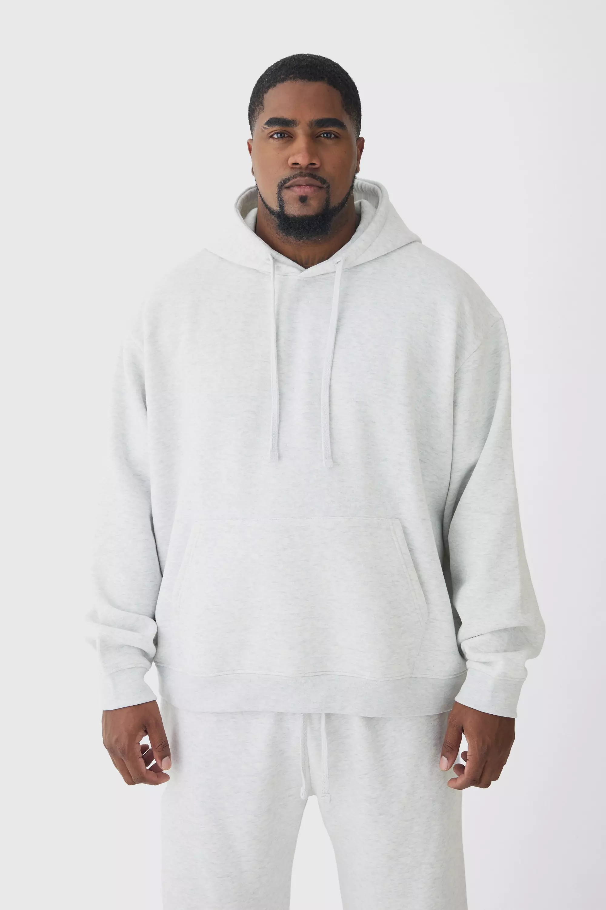 Grey 330GSM Plus Oversized Boxy Hoodie in Grey Marl