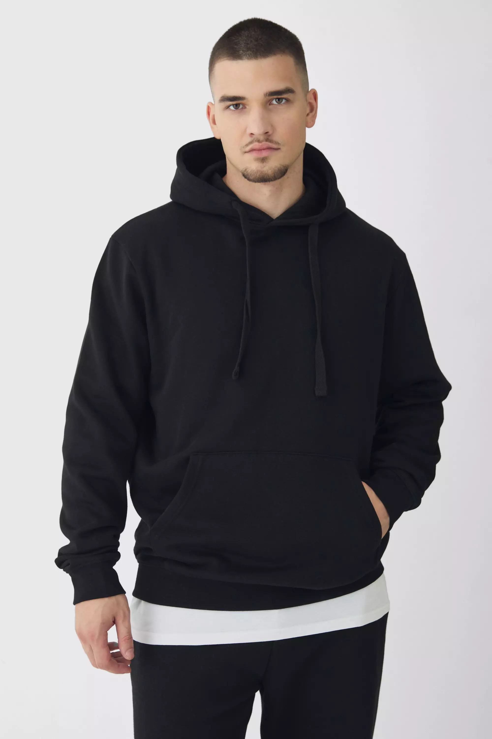 Tall Regular Fit Hoodie in Black boohooMAN UK