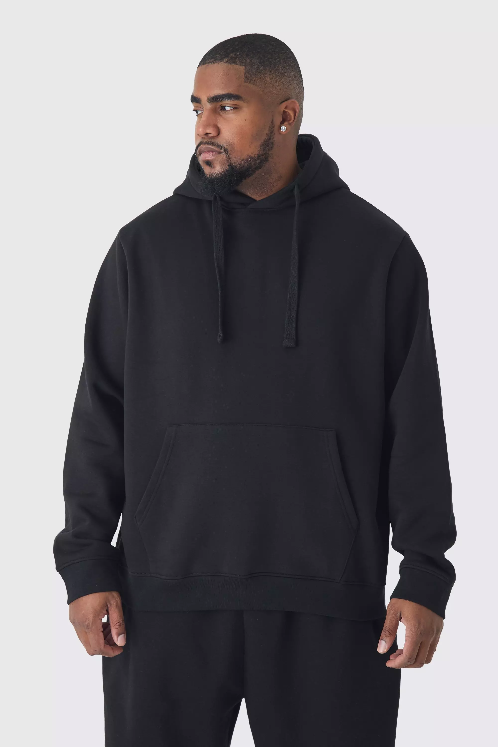 Black 330GSM Plus Regular Fit Hoodie in Black