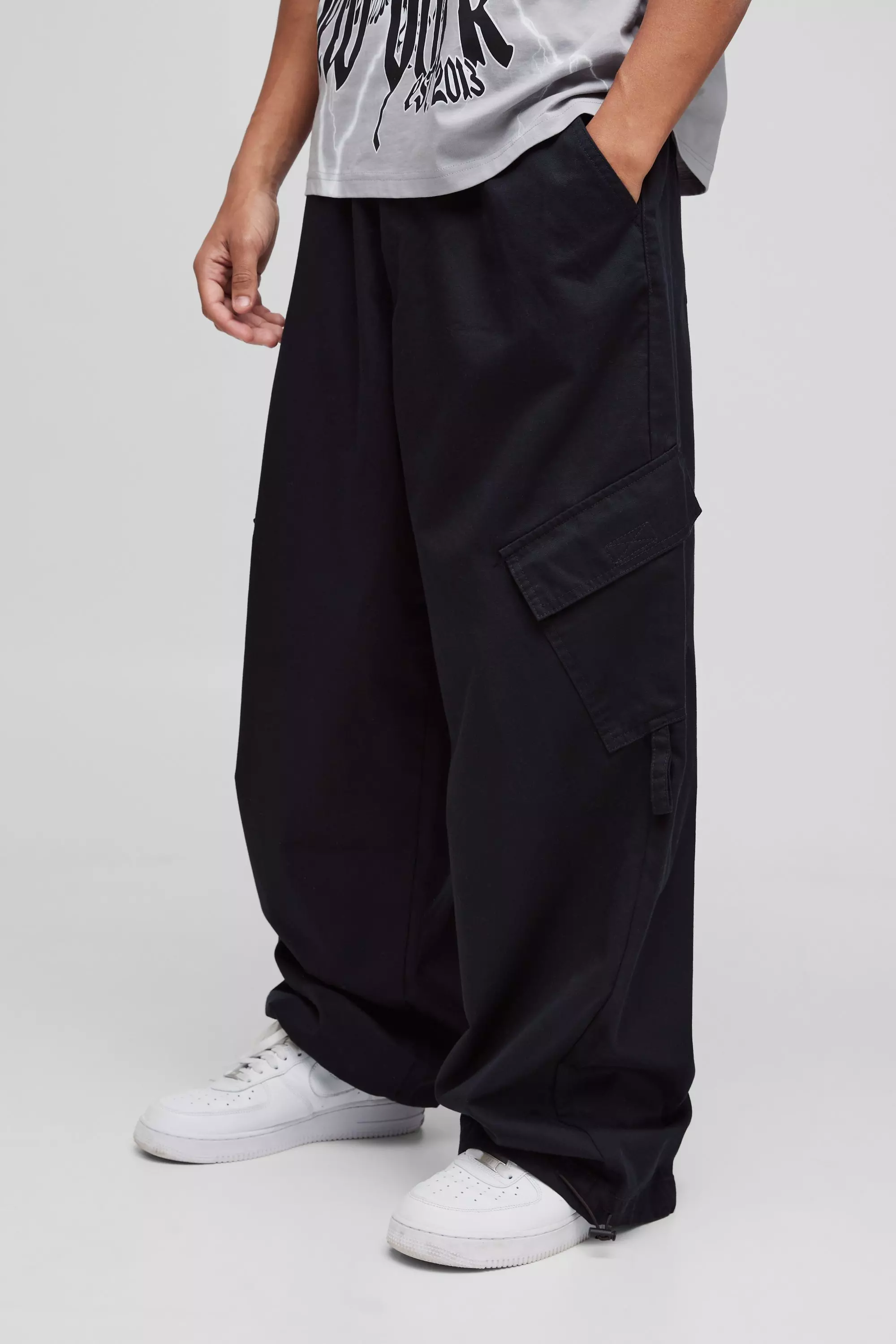 Ripstop Applique Parachute Trousers Black