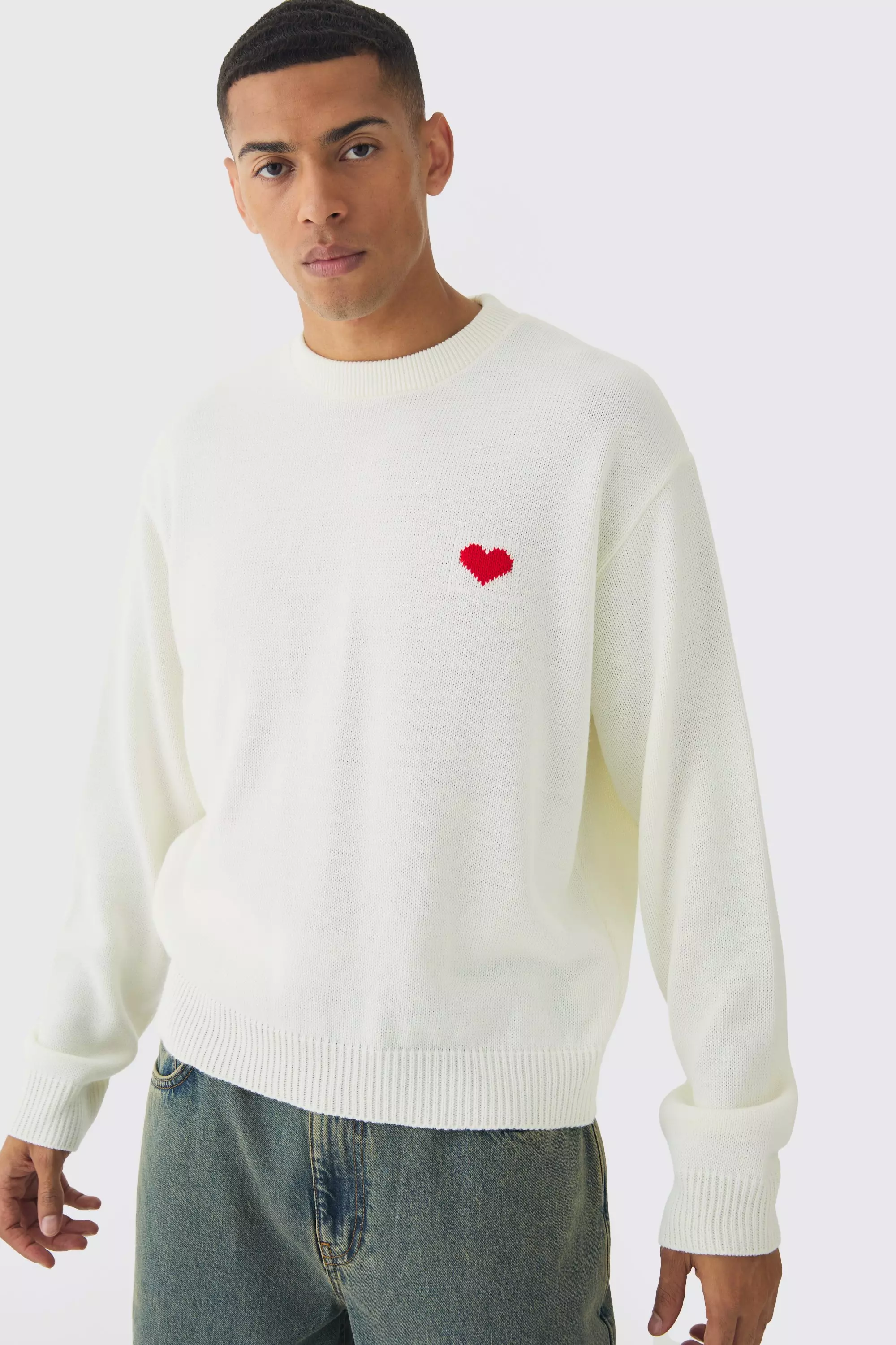 Oversized Boxy Heart Sweater Ecru