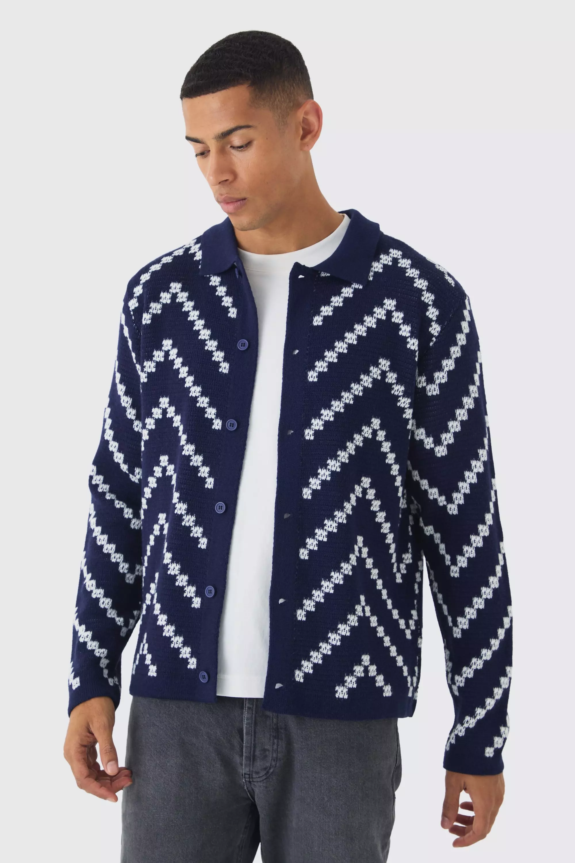 Langärmliges gestreiftes Strick-Hemd, Navy alternatives Bild