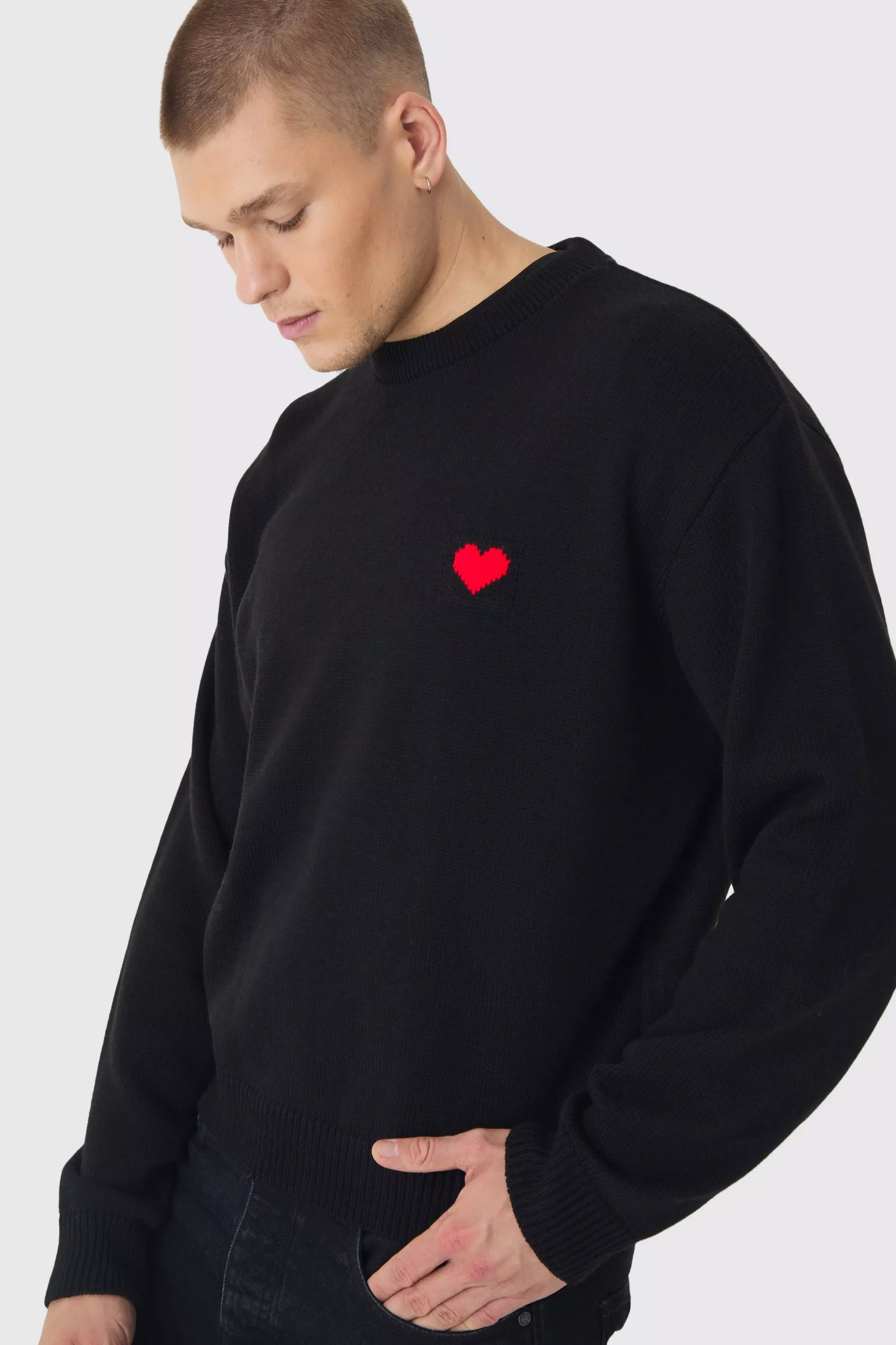 Black Oversized Boxy Heart Sweater alternative image