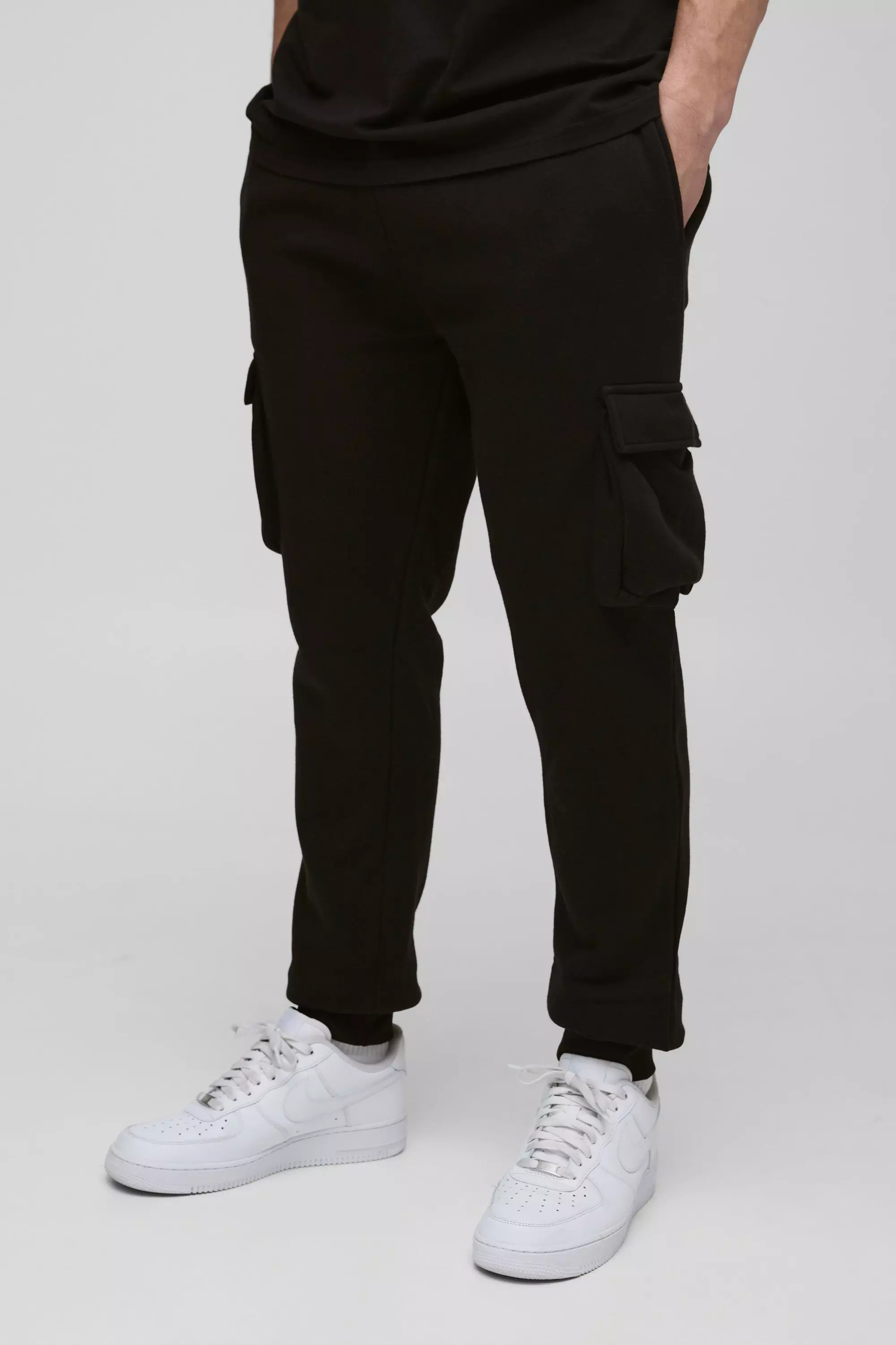 330GSM Tall Skinny Fit Cargo Joggers In Black alternative image