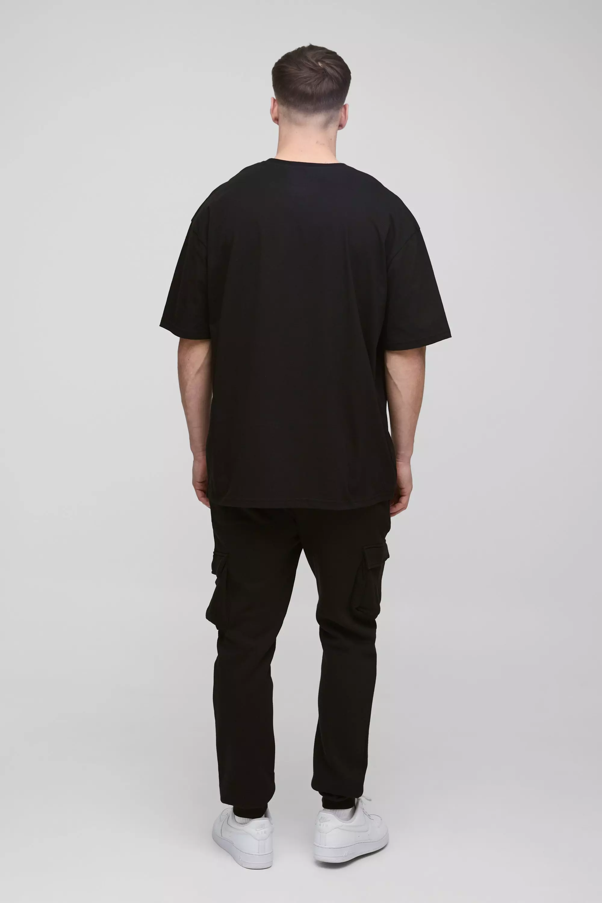 330GSM Tall Skinny Fit Cargo Joggers In Black alternative image
