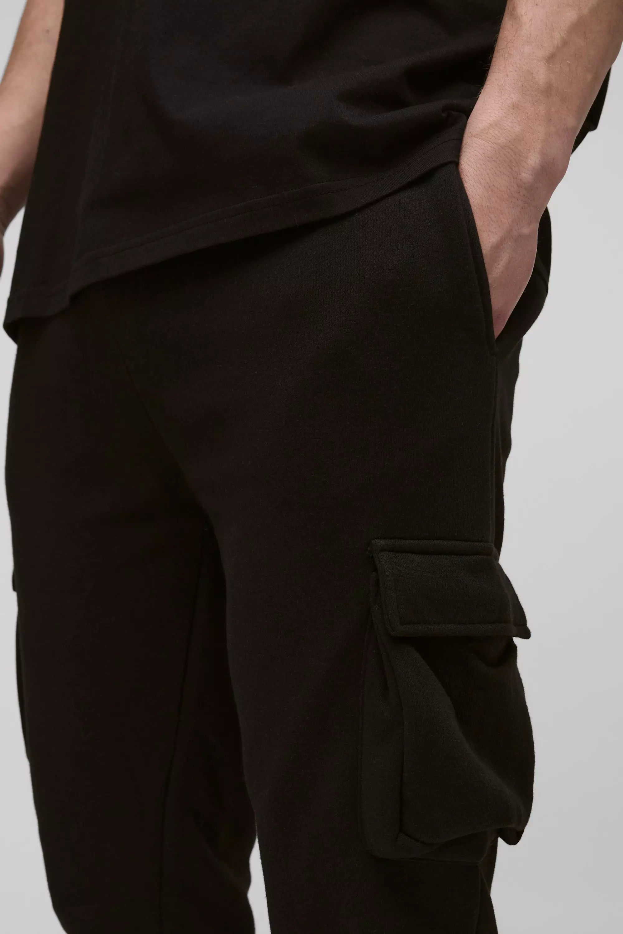 330GSM Tall Skinny Fit Cargo Joggers In Black alternative image