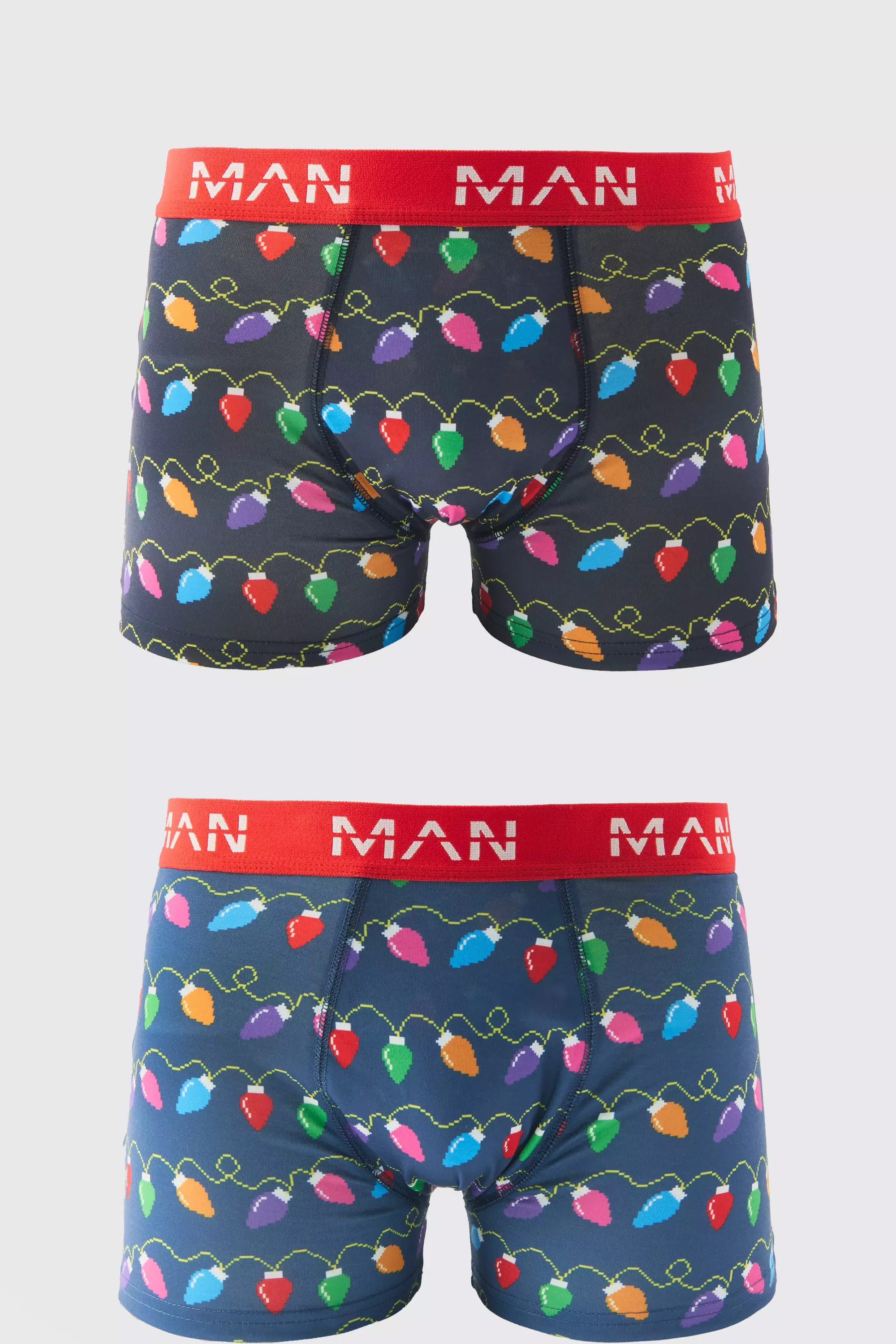 2 Pack Man Christmas Lights Boxers Multi