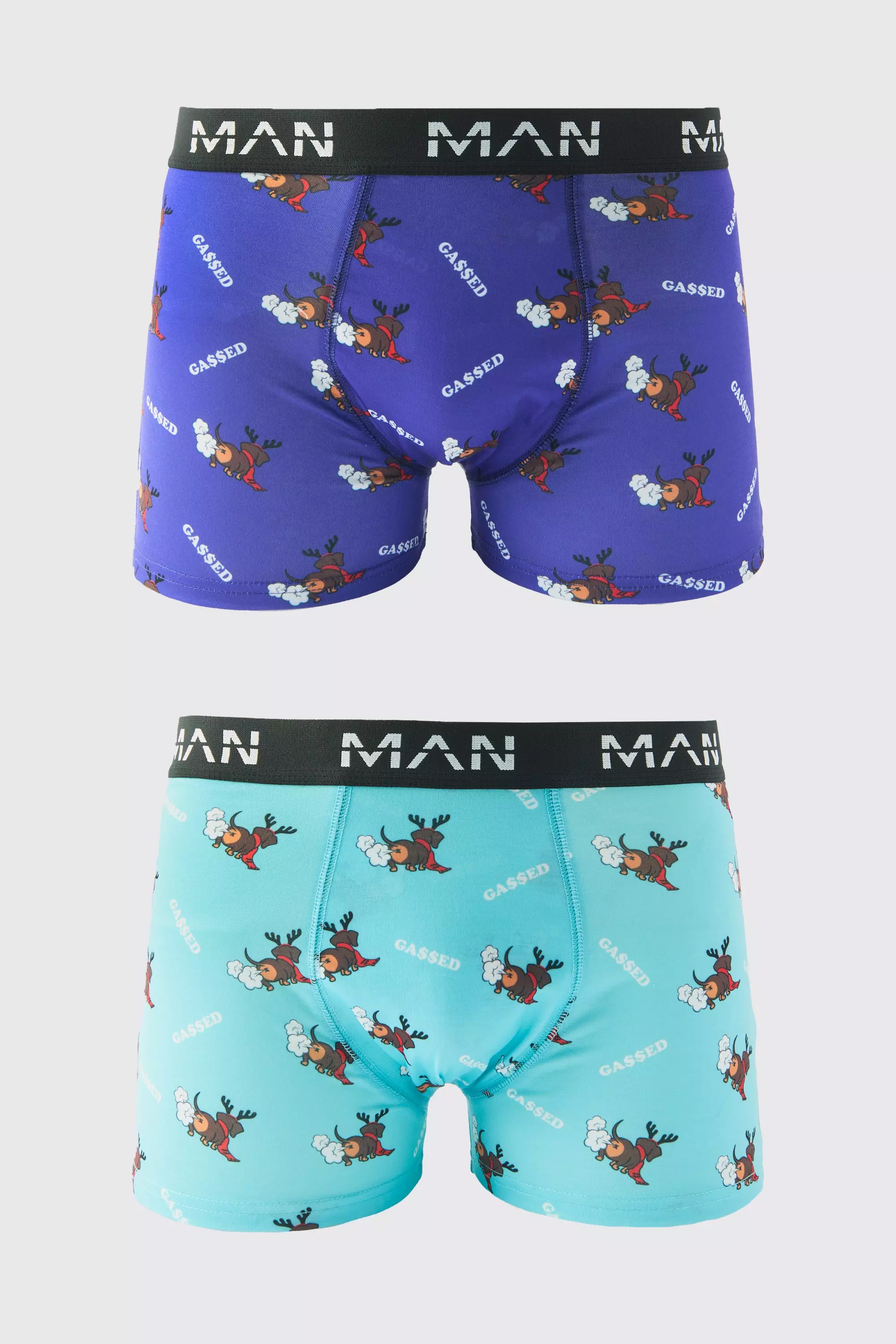 2 Pack Man Rudolph Christmas Boxers Blue