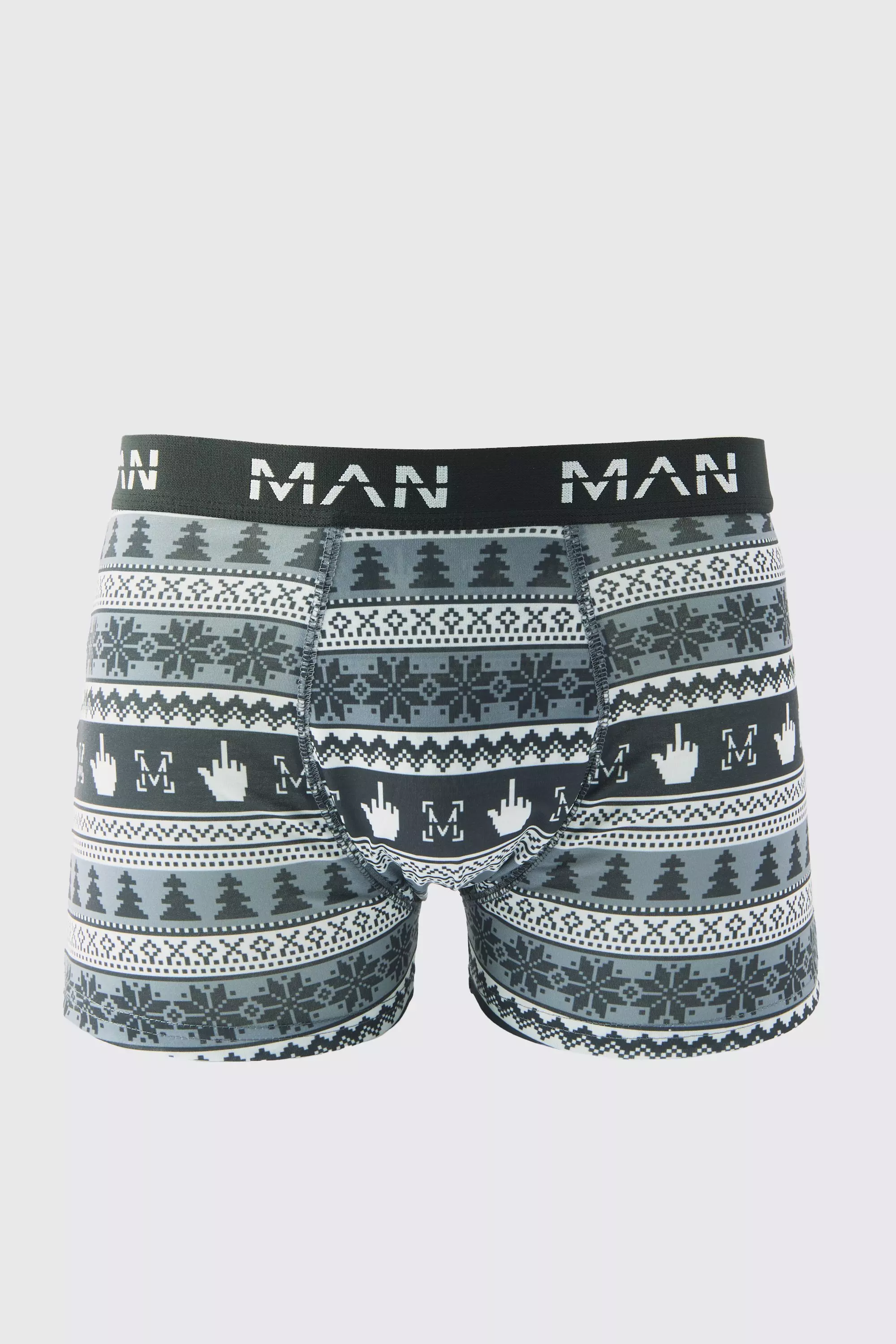 Man Monochrome Christmas Boxers Grey