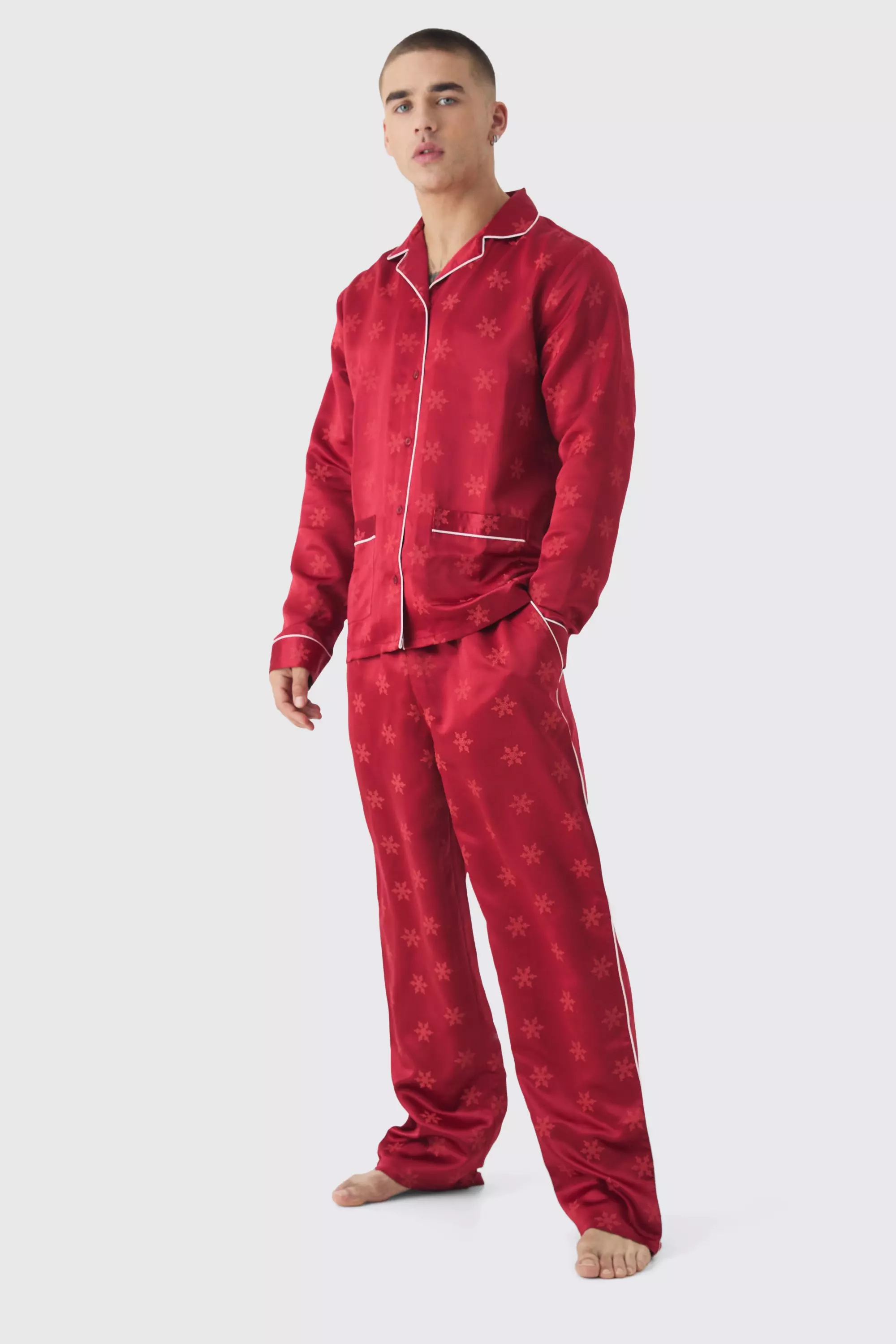 Satin Monogram Christmas Lounge Set boohooMAN