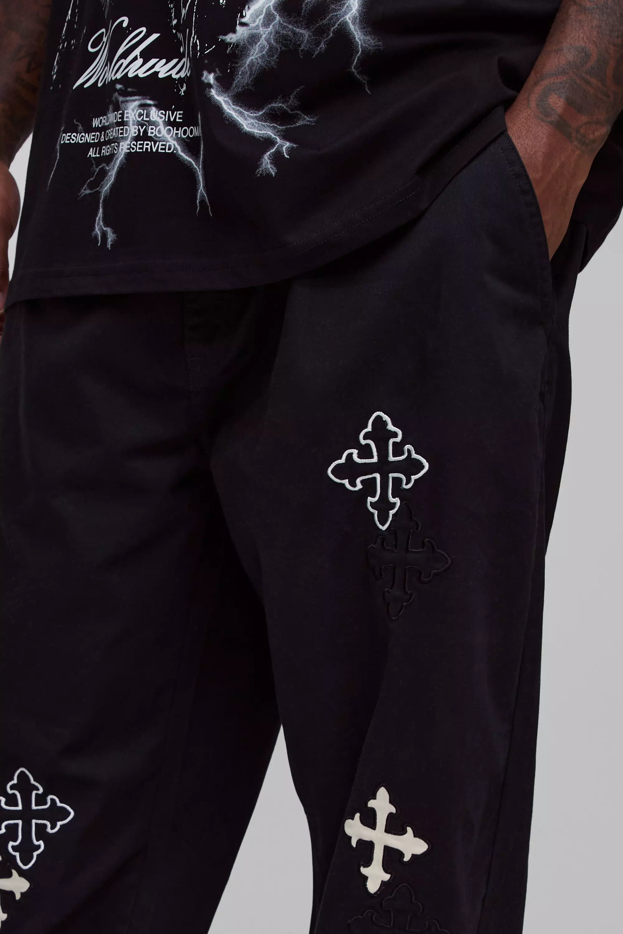 Black Plus Baggy Broek Met Gekruiste Bandjes alternatieve afbeelding