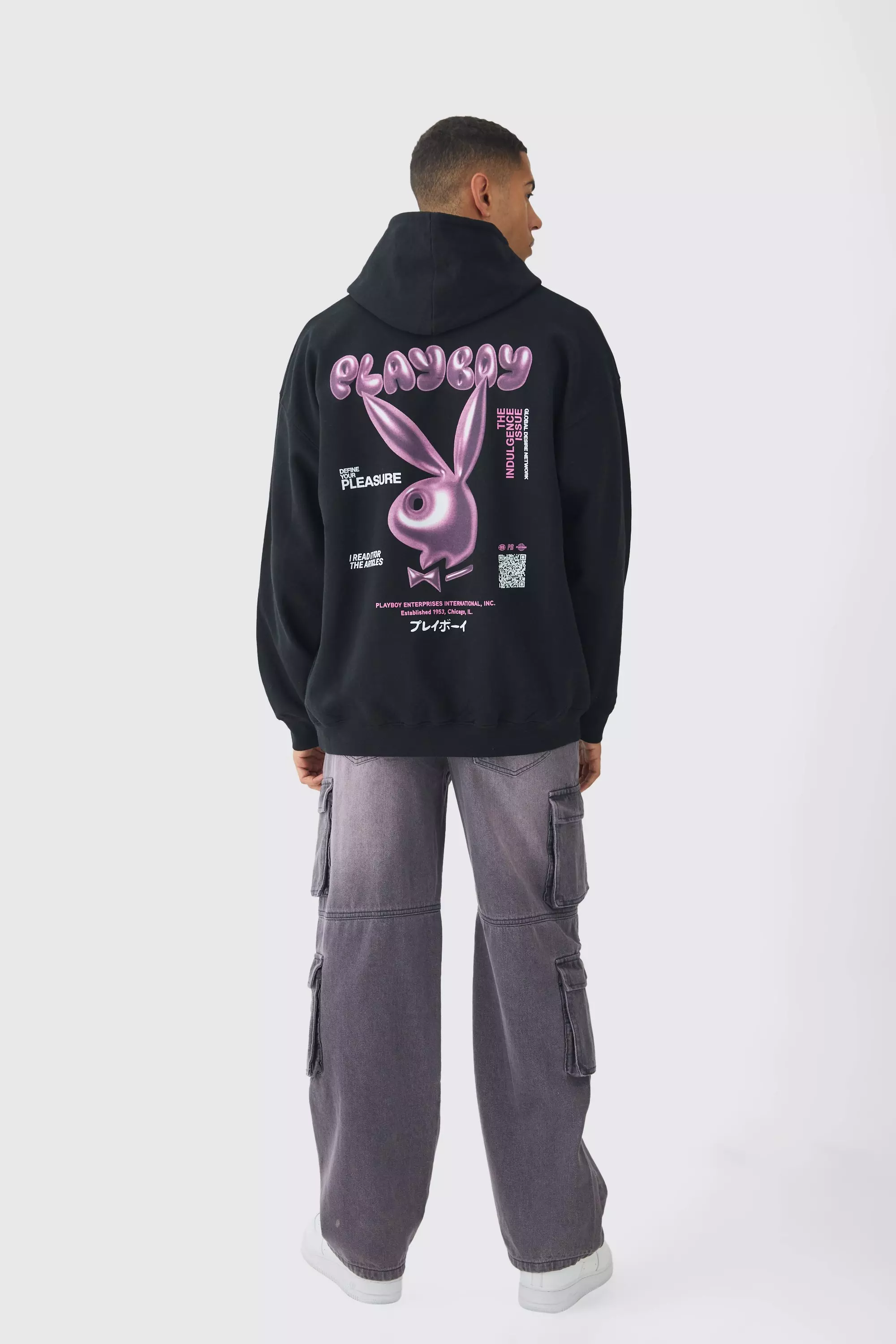 Oversized Playboy Varsity License Print Hoodie | boohooMAN UK