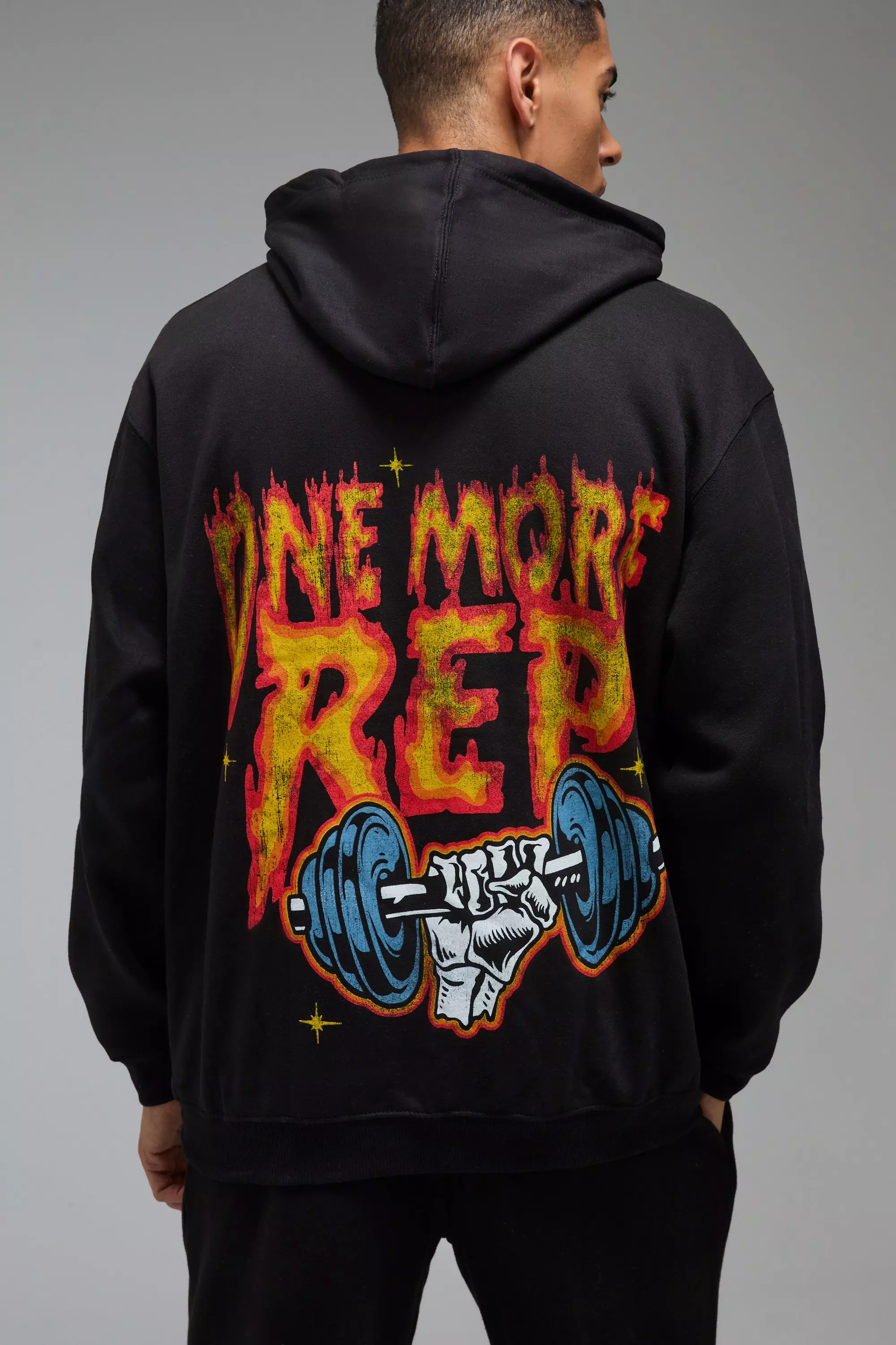 Man Active One More Rep Graphic Oversized Hoodie boohooMAN