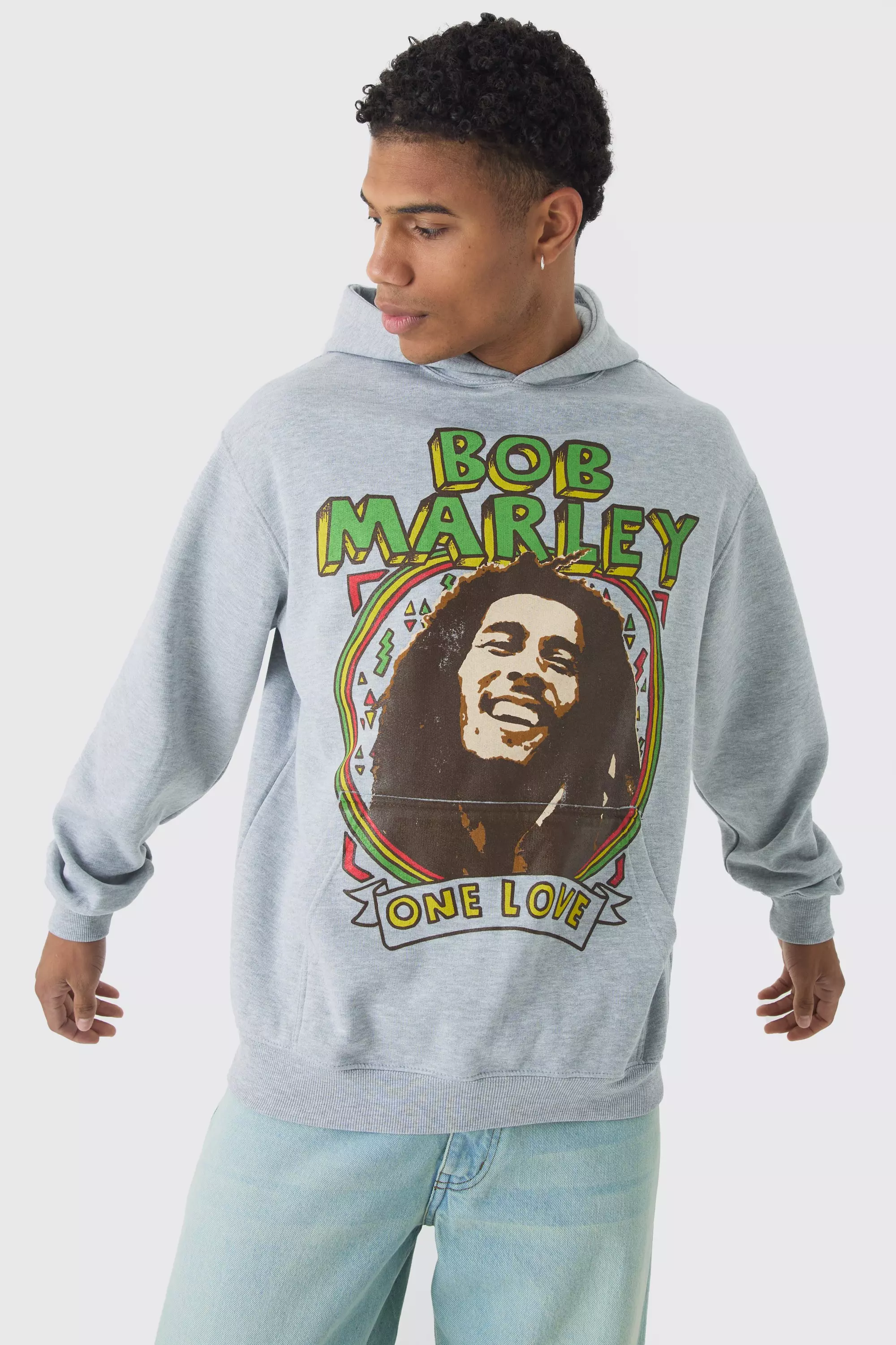 Grey Oversized Bob Marley License Print Hoodie