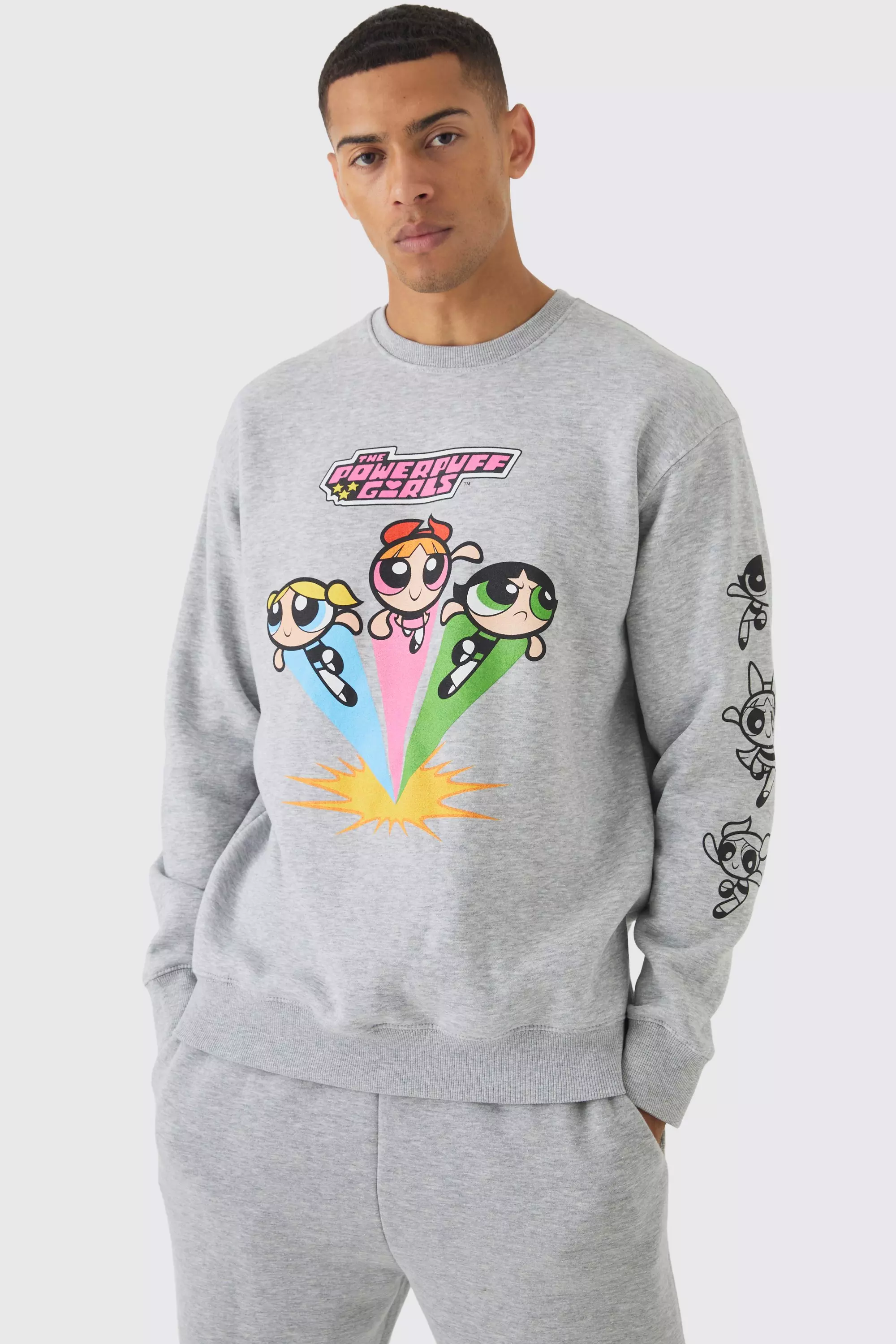 Grey Oversized Powerpuff Girls License Print Sweatshirt