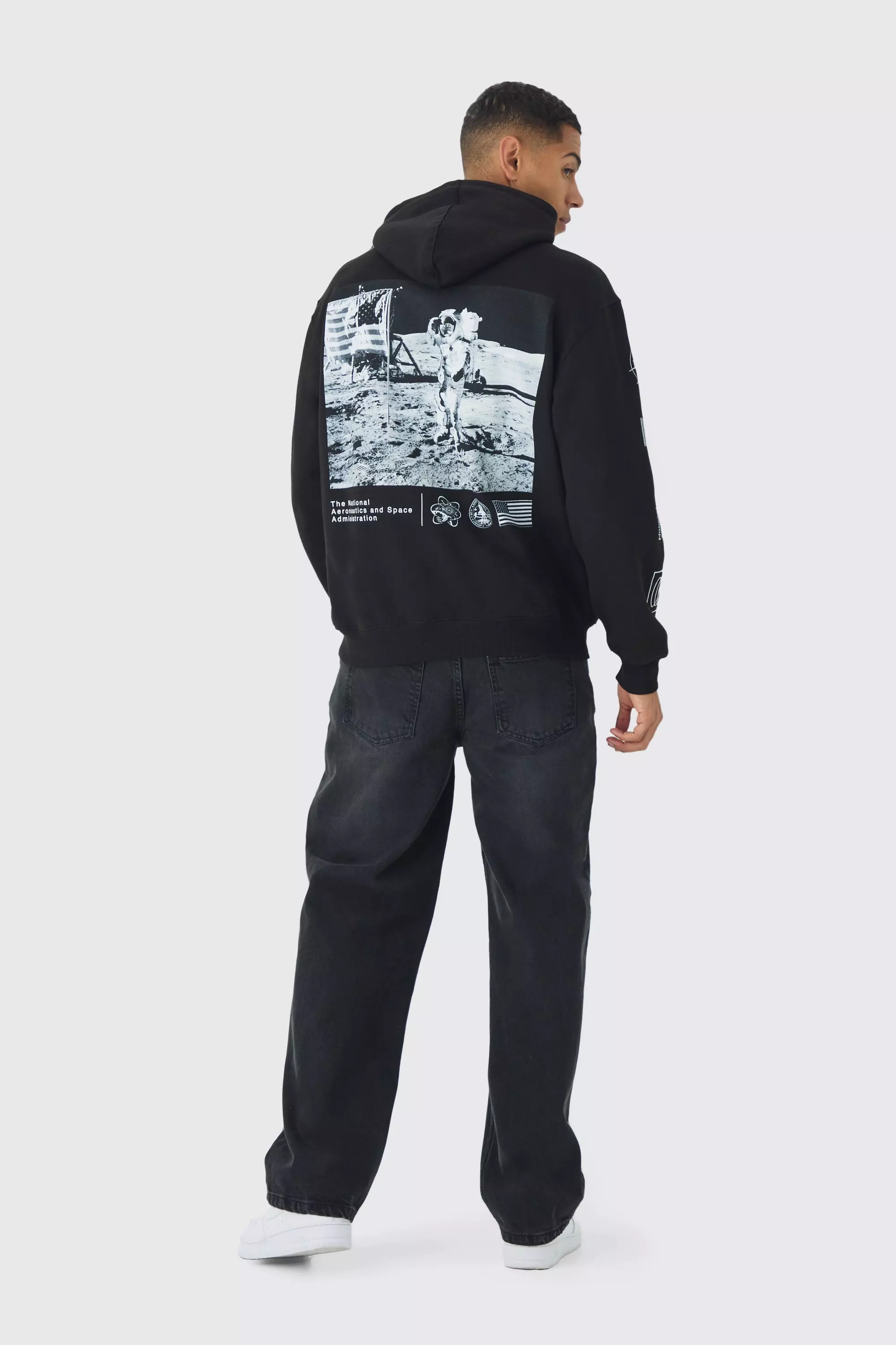 Black Oversized Nasa License Print Hoodie alternative image